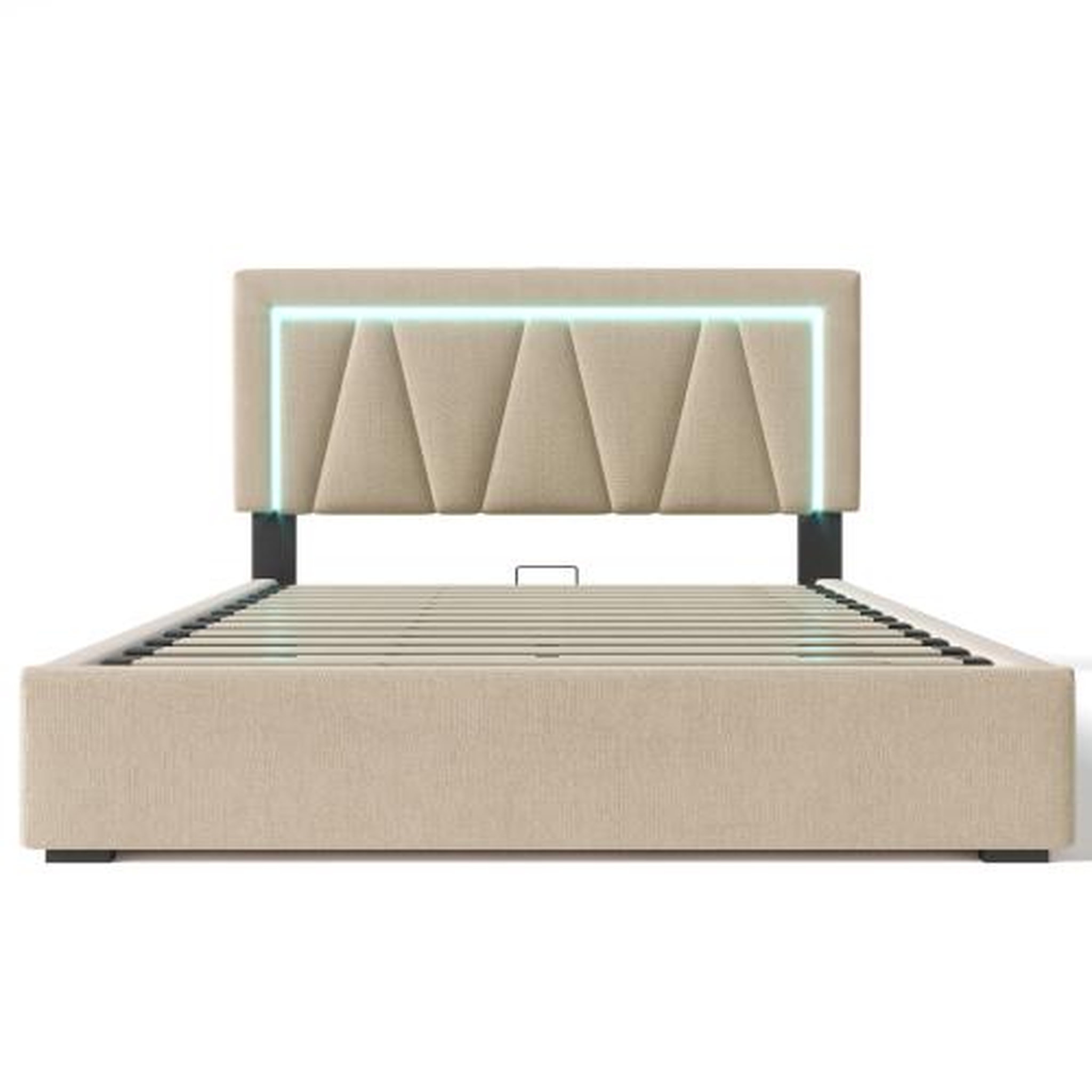 Voir la diapositive 6 : MERAX Lit double coffre 160x200 cm avec led, usb et sommier à lattes， lin gris