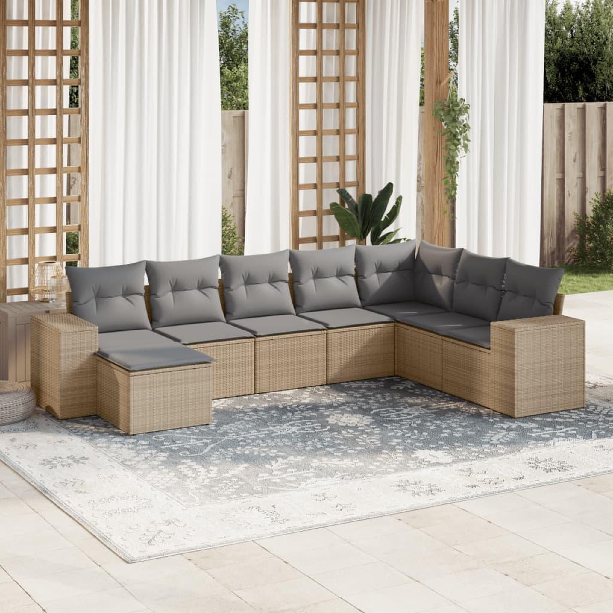 VIDAXL Salon de jardin avec coussins 8 pcs beige resine tressee