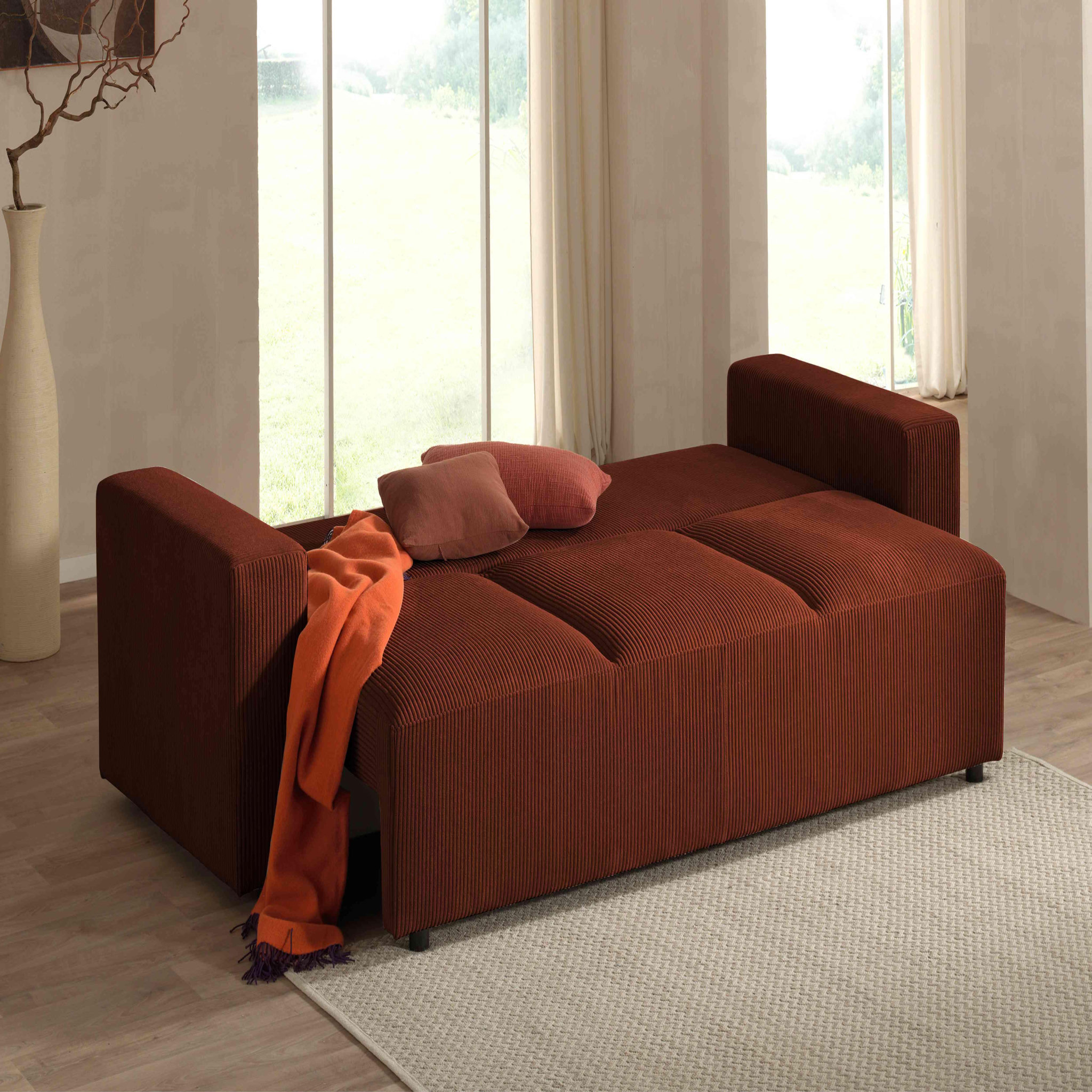 Voir la diapositive 3 : LISA DESIGN Livy - canapé droit convertible - avec coffre - en velours côtelé - 3 places
