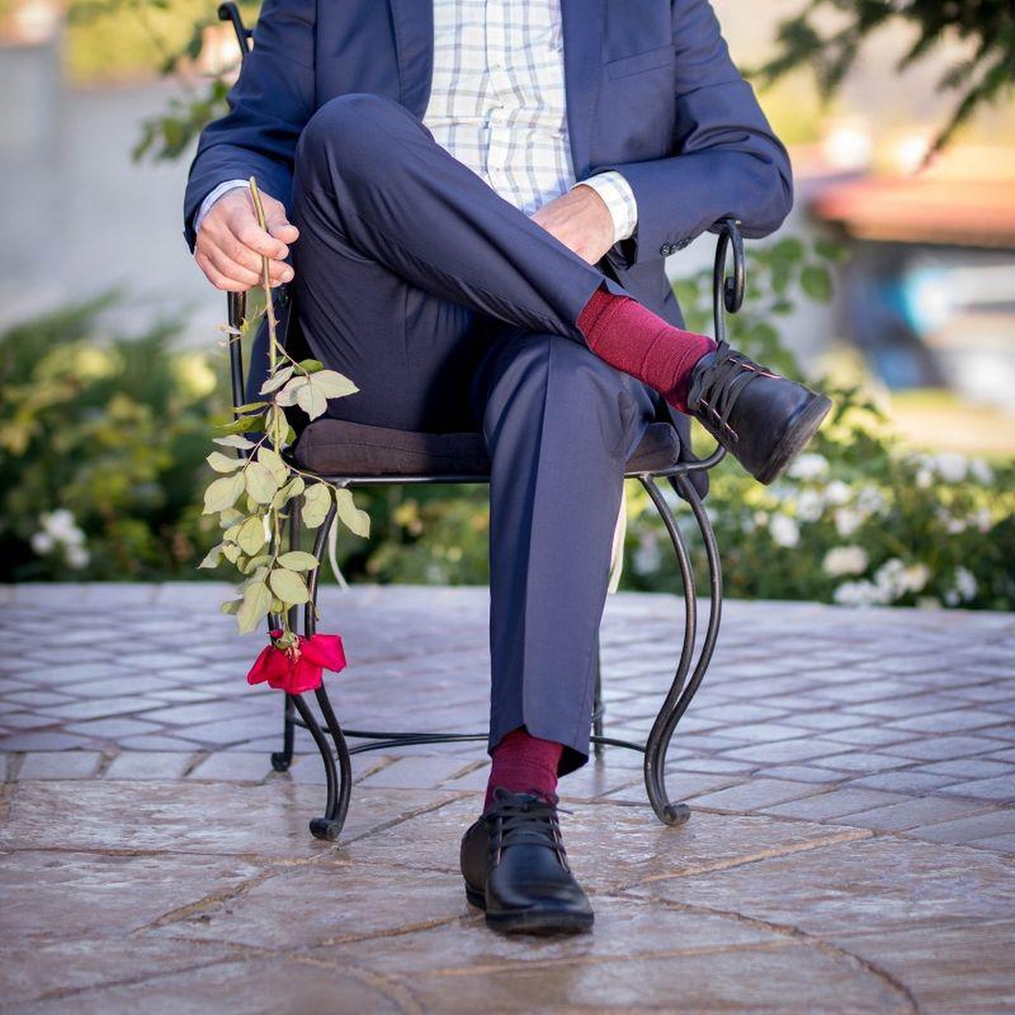 Voir la diapositive 5 : PIRIN HILL Chaussettes haut-mollet laine mérinos & coton bordeaux