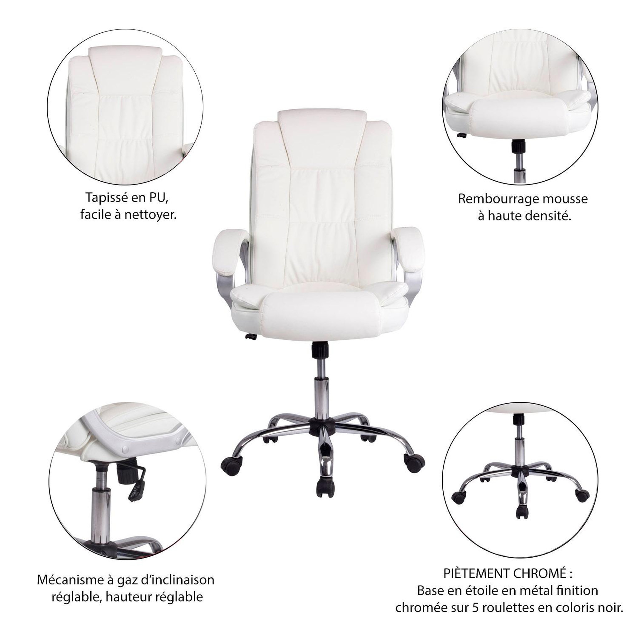 Voir la diapositive 4 : VS VENTA-STOCK Chaise de Bureau Karen Elevable et Fauteuil inclinable en Simili Cuir Blanc