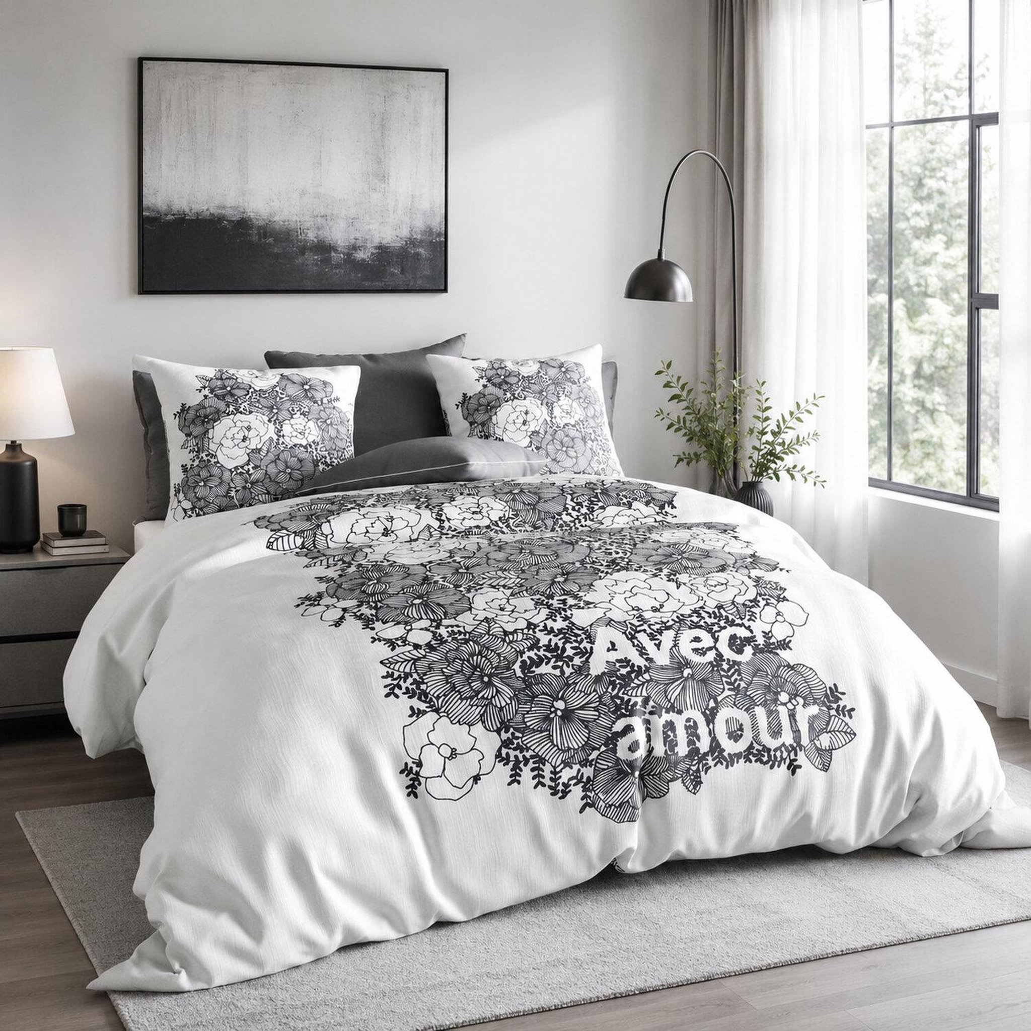 Voir la diapositive 2 : Les Ateliers du Linge Parure housse de couette 100% coton 47 fils/cm2-avec amour