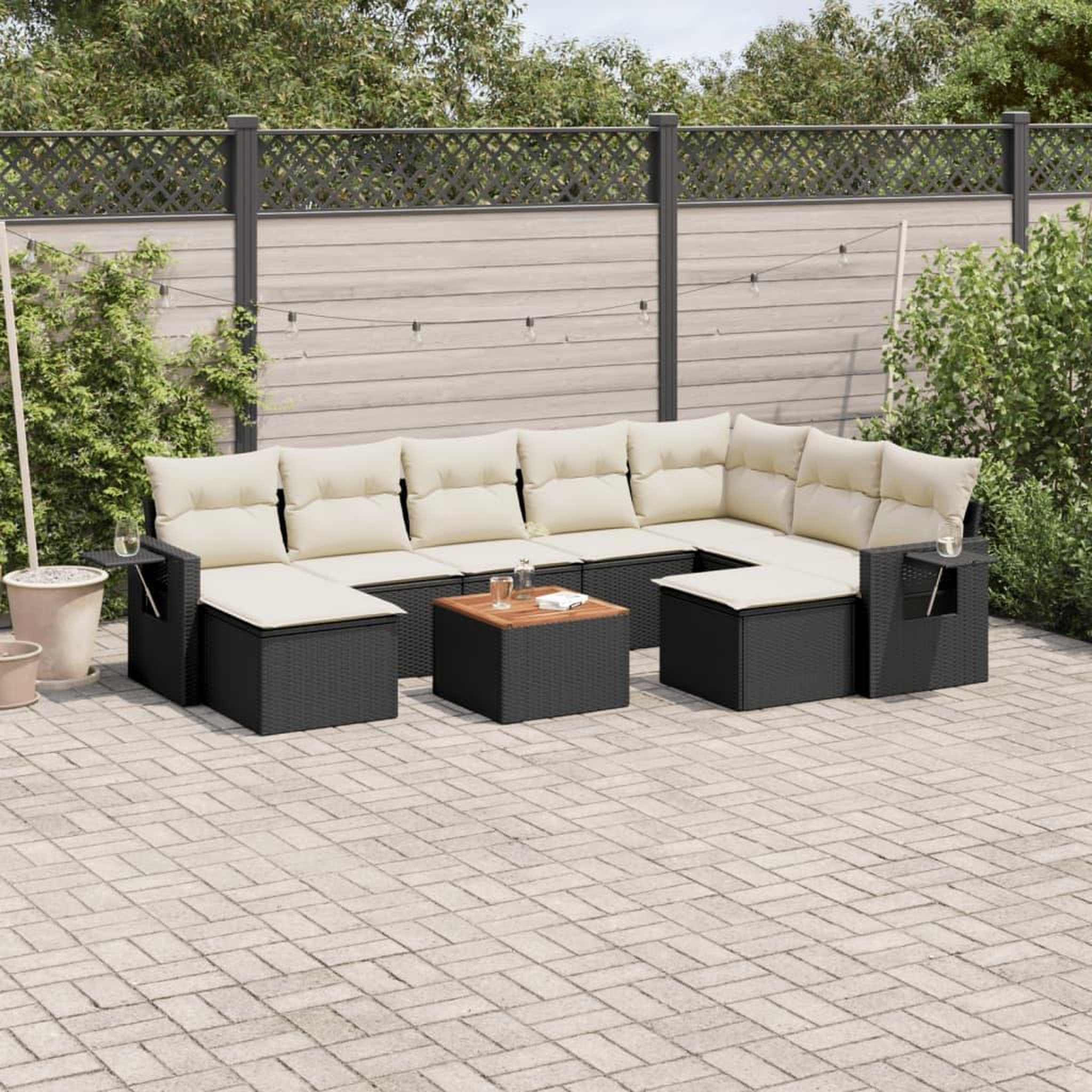VIDAXL Salon de jardin 10 pcs avec coussins noir resine tressee