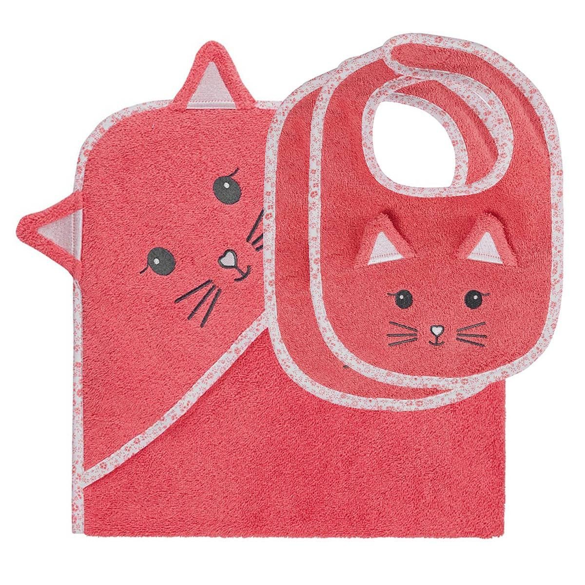 Sensei Maison Ensemble bébé cape de bain + 2 bavoirs MISTY LE CHAT