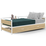 ID MARKET Lit banquette 90 x 190 cm DETROIT convertible 180 x 190 cm hêtre et blanc style industriel