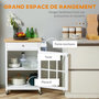 Voir la diapositive 4 : HOMCOM Desserte de cuisine à roulettes multi-rangement - placard porte vitrée avec étagère réglable, tiroir, porte-torchon - blanc aspect chêne clair