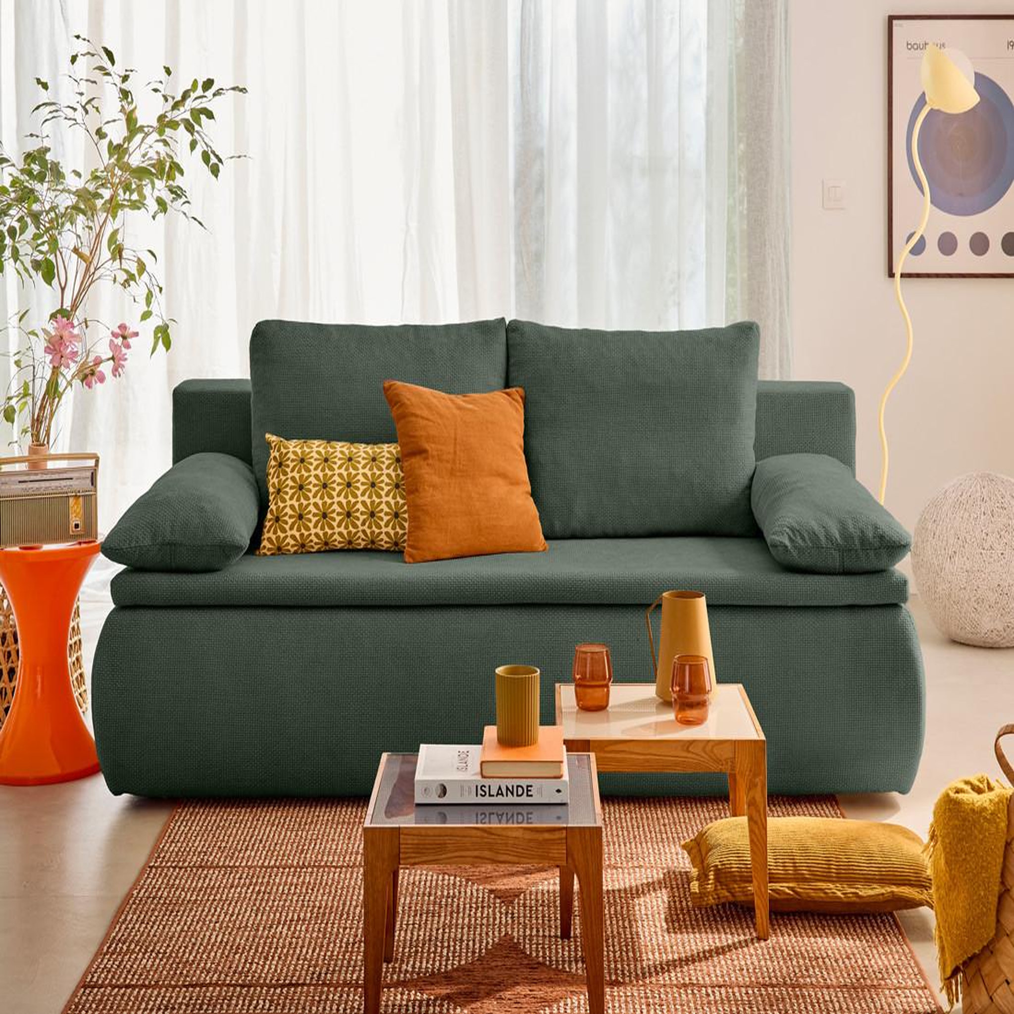 Voir la diapositive 1 : BEST MOBILIER Kurt - canapé 3 places convertible avec coffre en velours texturé