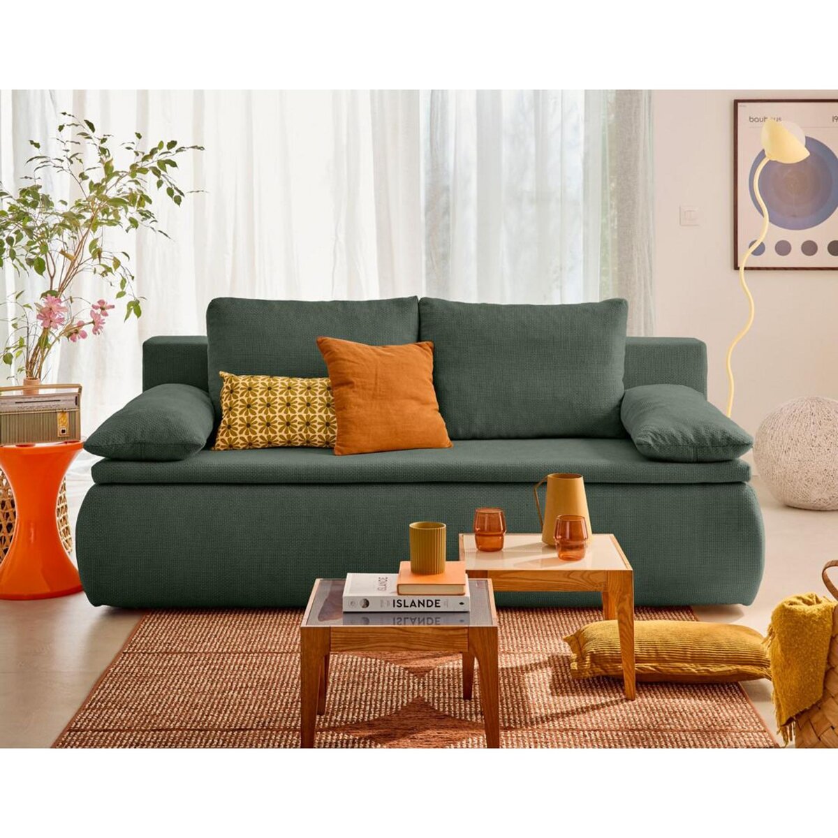 BEST MOBILIER Kurt - canapé 3 places convertible avec coffre en velours texturé