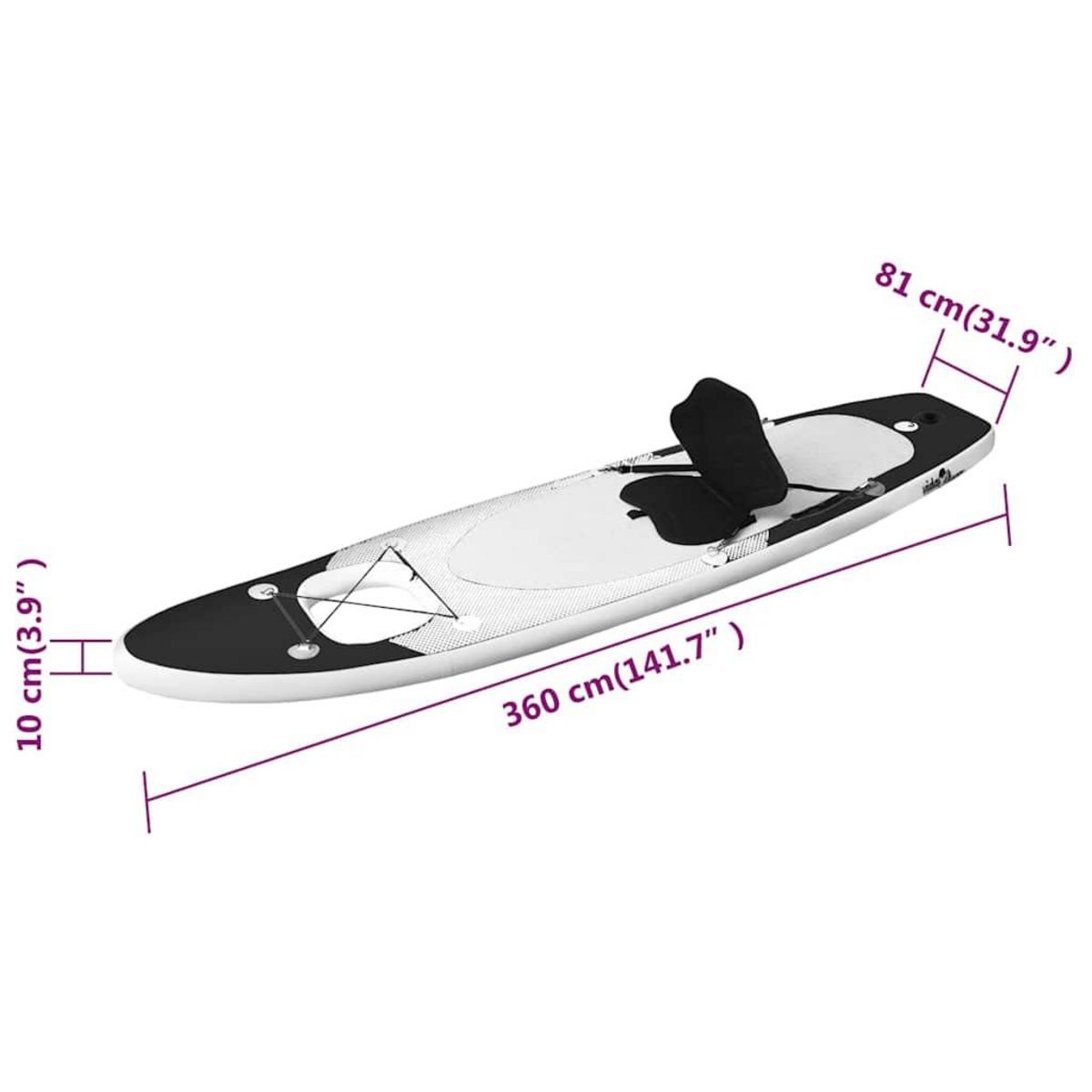 VIDAXL Ensemble de planche SUP gonflable Noir 360x81x10 cm