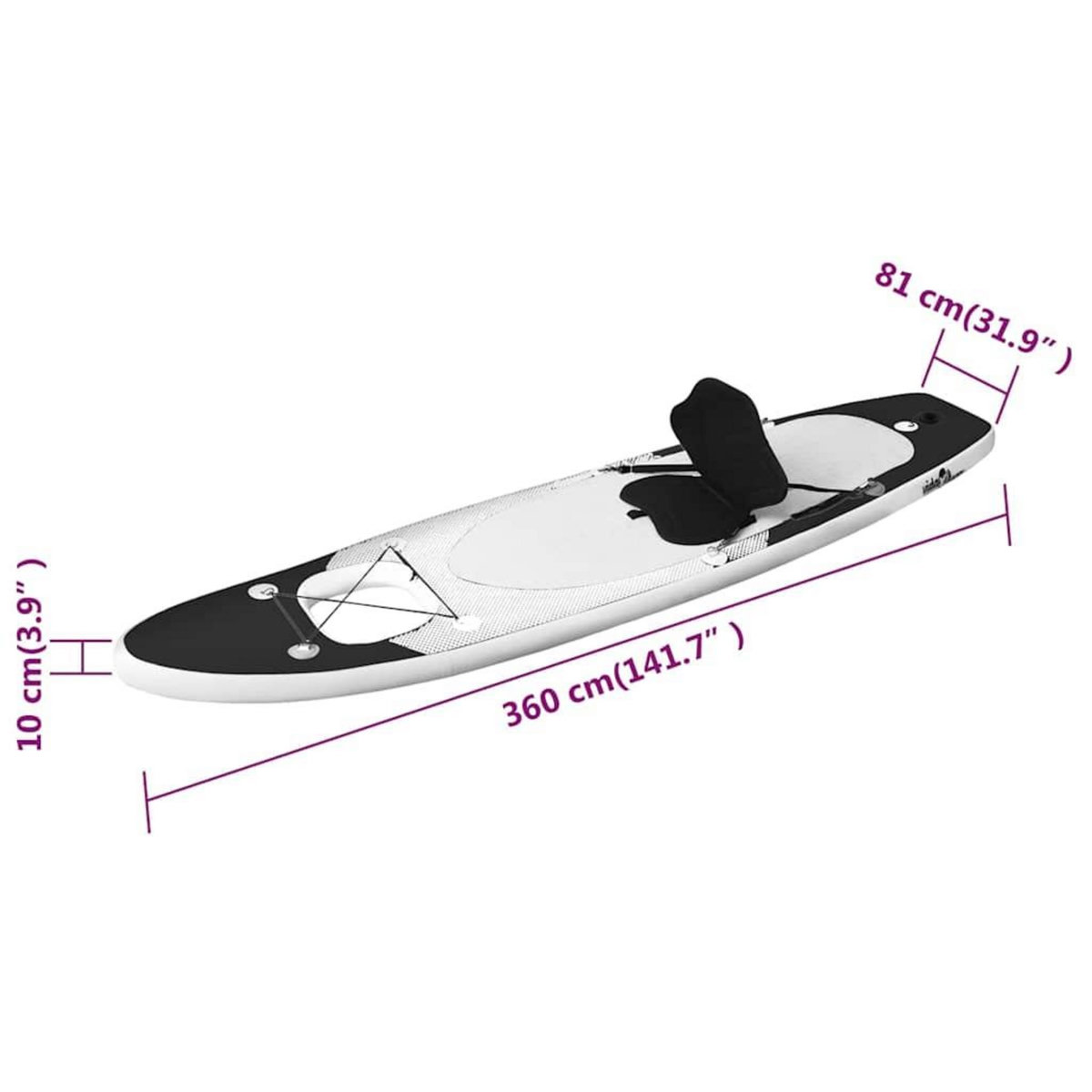 VIDAXL Ensemble de planche SUP gonflable Noir 360x81x10 cm