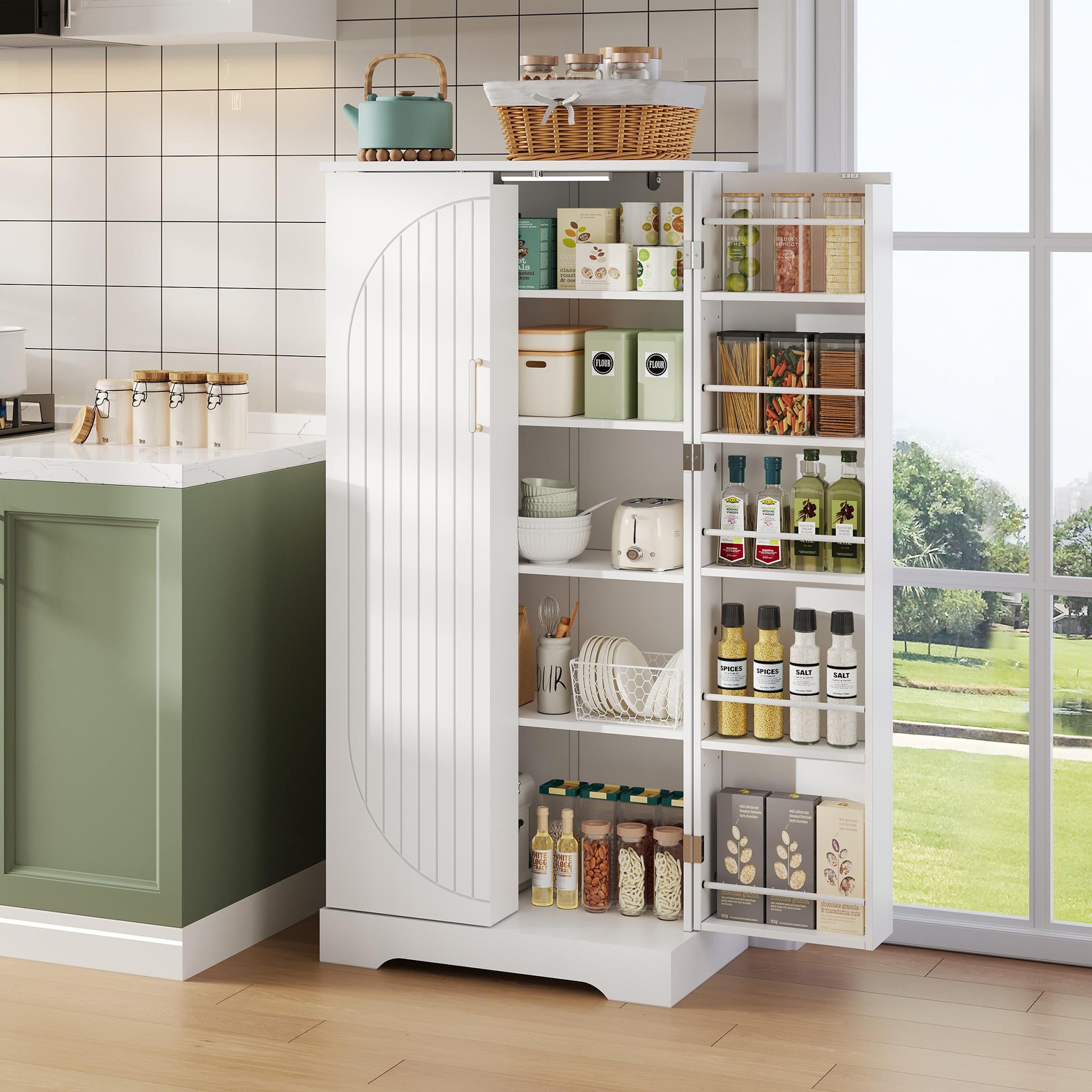 Voir la diapositive 2 : MERAX Buffet de cuisine 2 portes 0 tiroir - 60 cm blanc led mdf