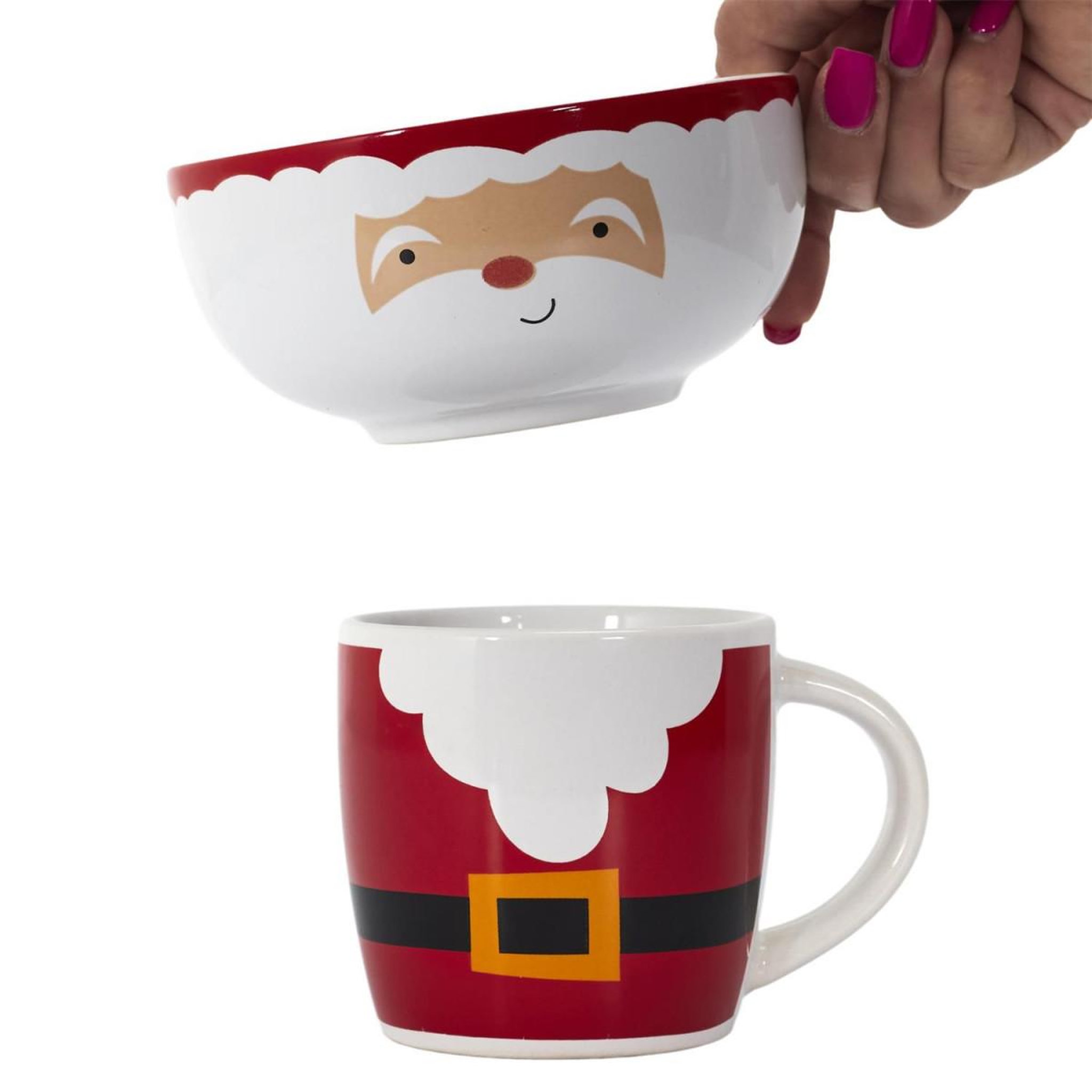 Voir la diapositive 2 : The Home Deco Factory Bol & mug de noël  santa  14cm rouge