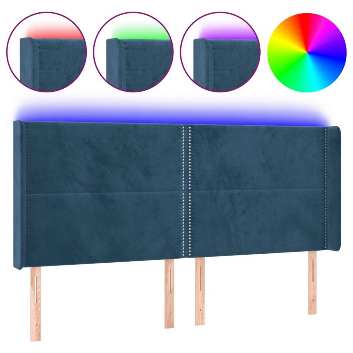 VIDAXL Tete de lit a LED Bleu fonce 203x16x118/128 cm Velours
