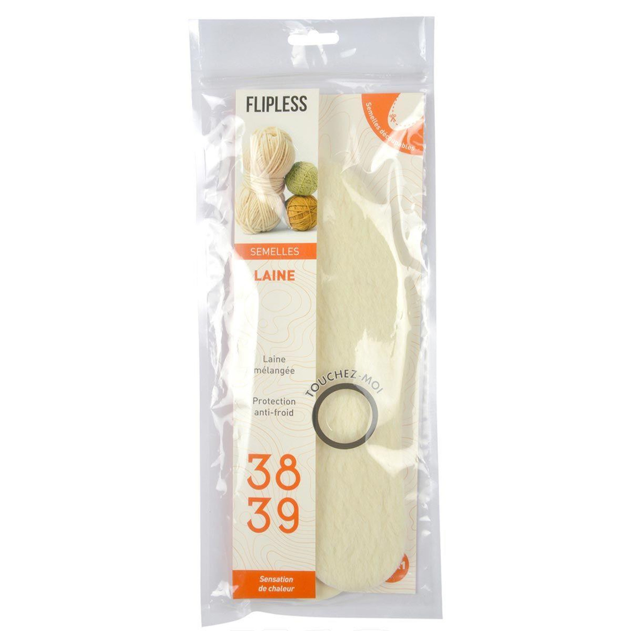 Voir la diapositive 2 : FLIPLESS Semelles chaussures  laine  taille 38/39 blanc
