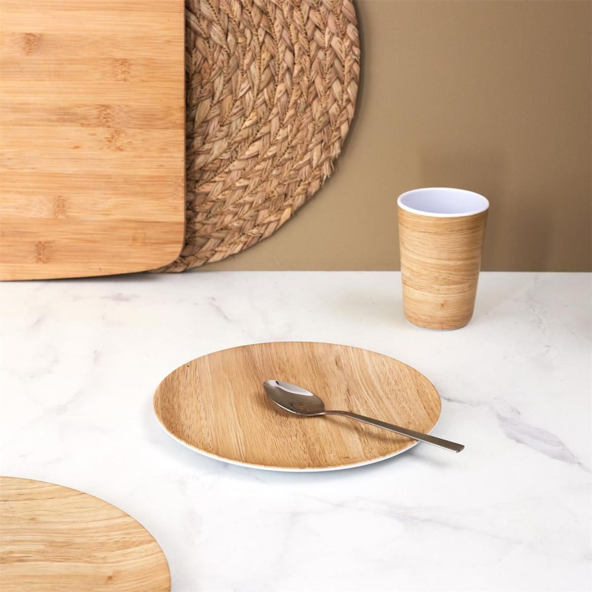 Paris Prix Lot de 6 Assiettes à Dessert  Effet Bambou  20cm Naturel