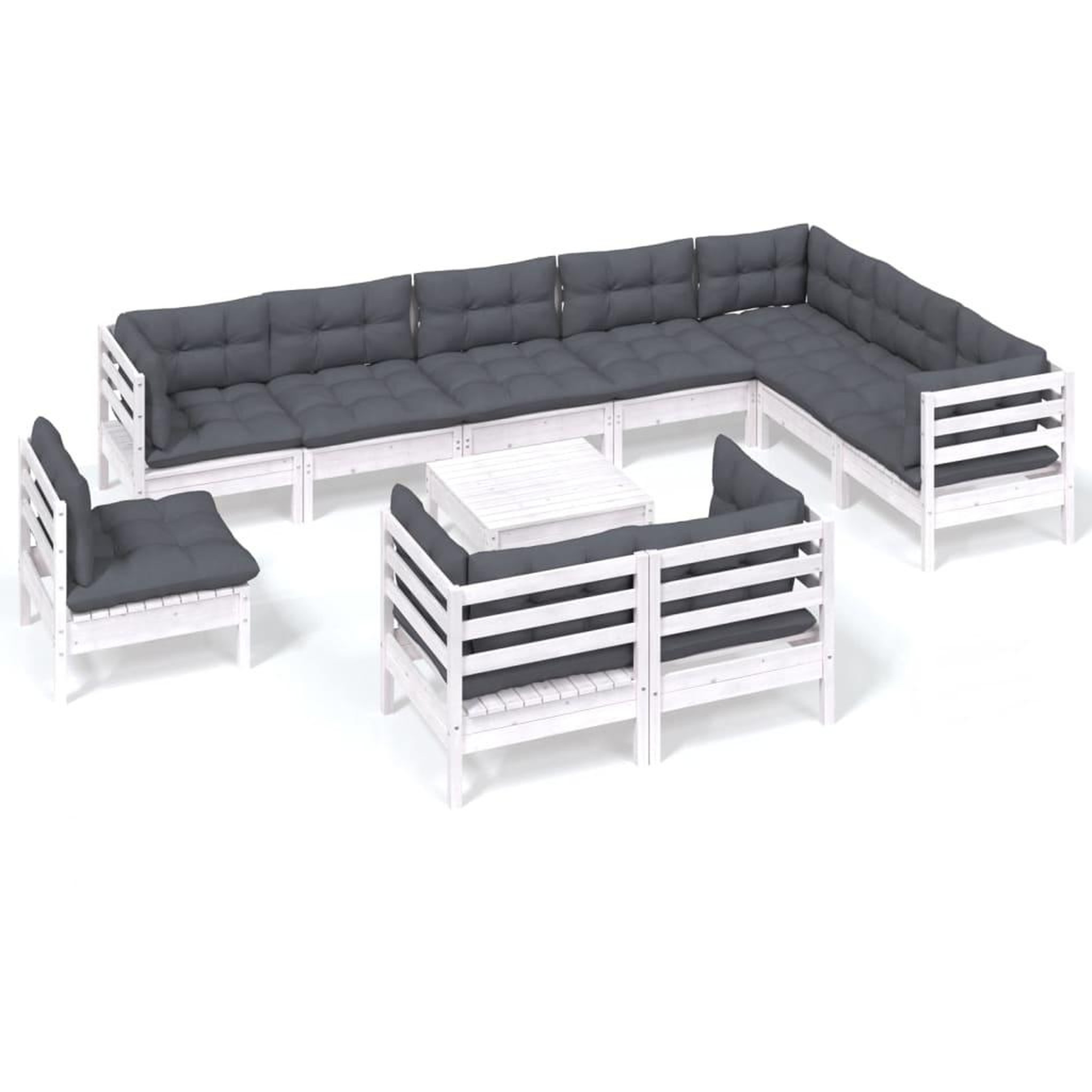 Voir la diapositive 2 : VIDAXL Salon de jardin 11 pcs avec coussins blanc bois de pin solide