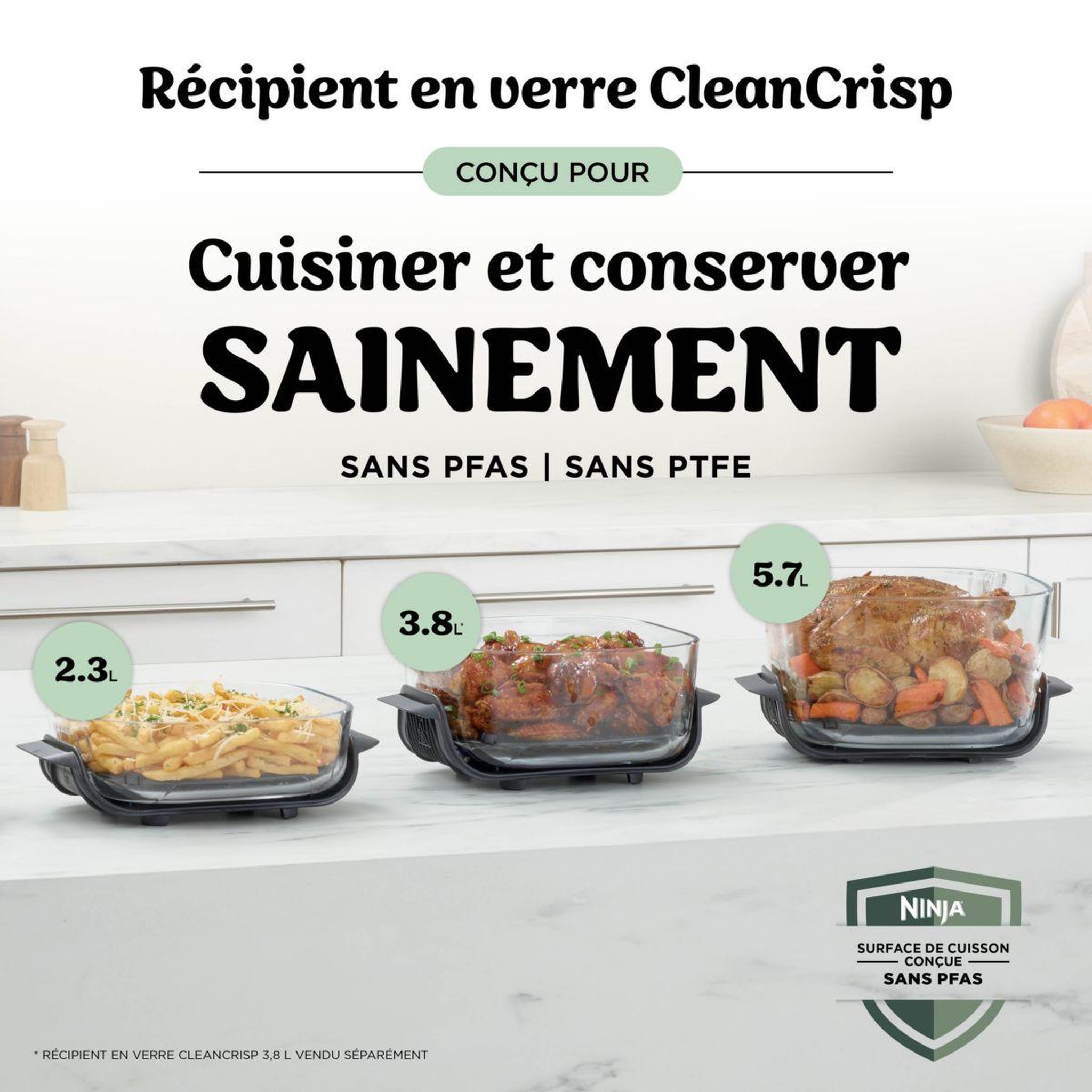Voir la diapositive 4 : NINJA Friteuse sans huile CRISPi PRO 7-en1, 2 récipients en verre de 5.7 et 2.3L,  AS101EULG beige