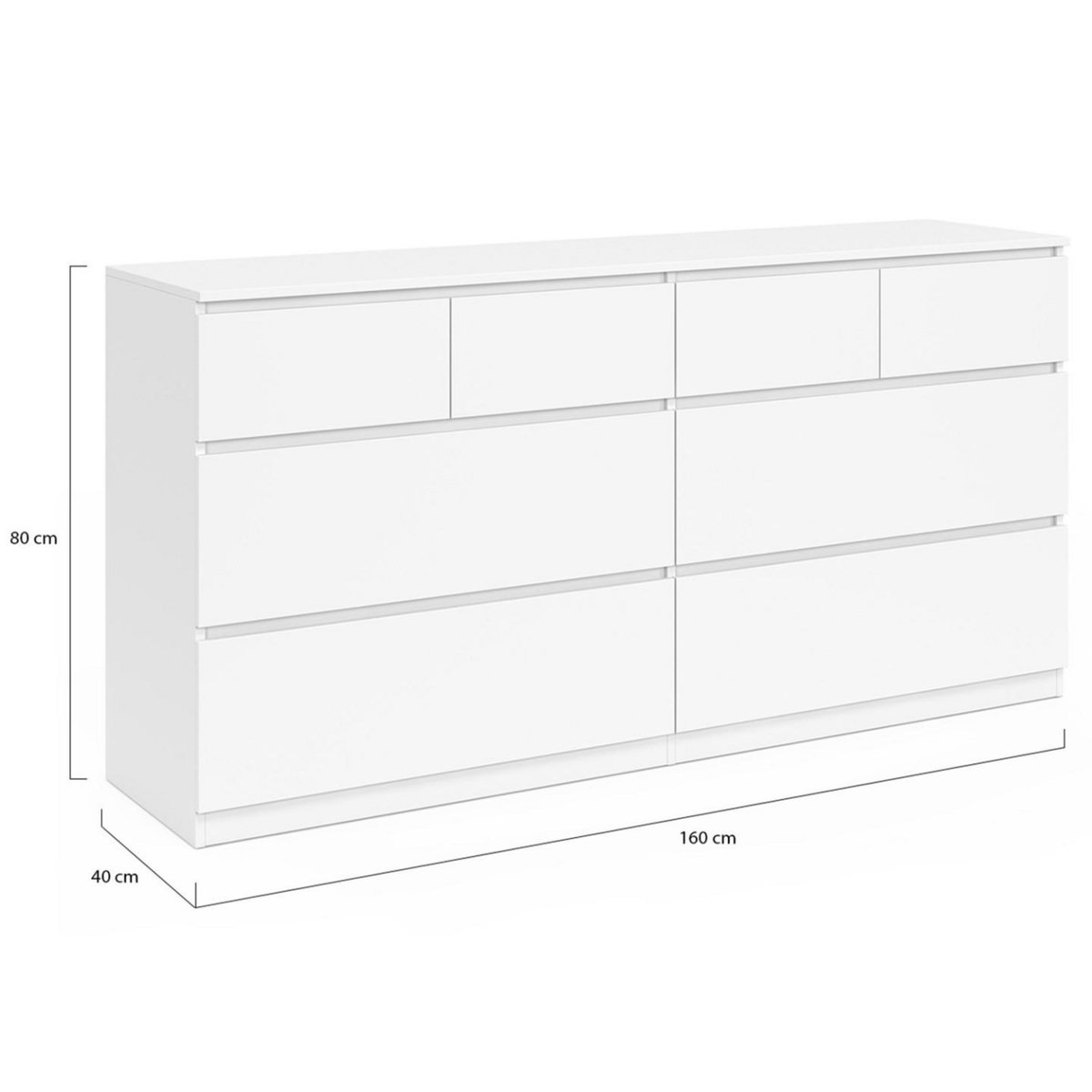 ID MARKET Commode 8 tiroirs TOMI 160 cm bois blanc