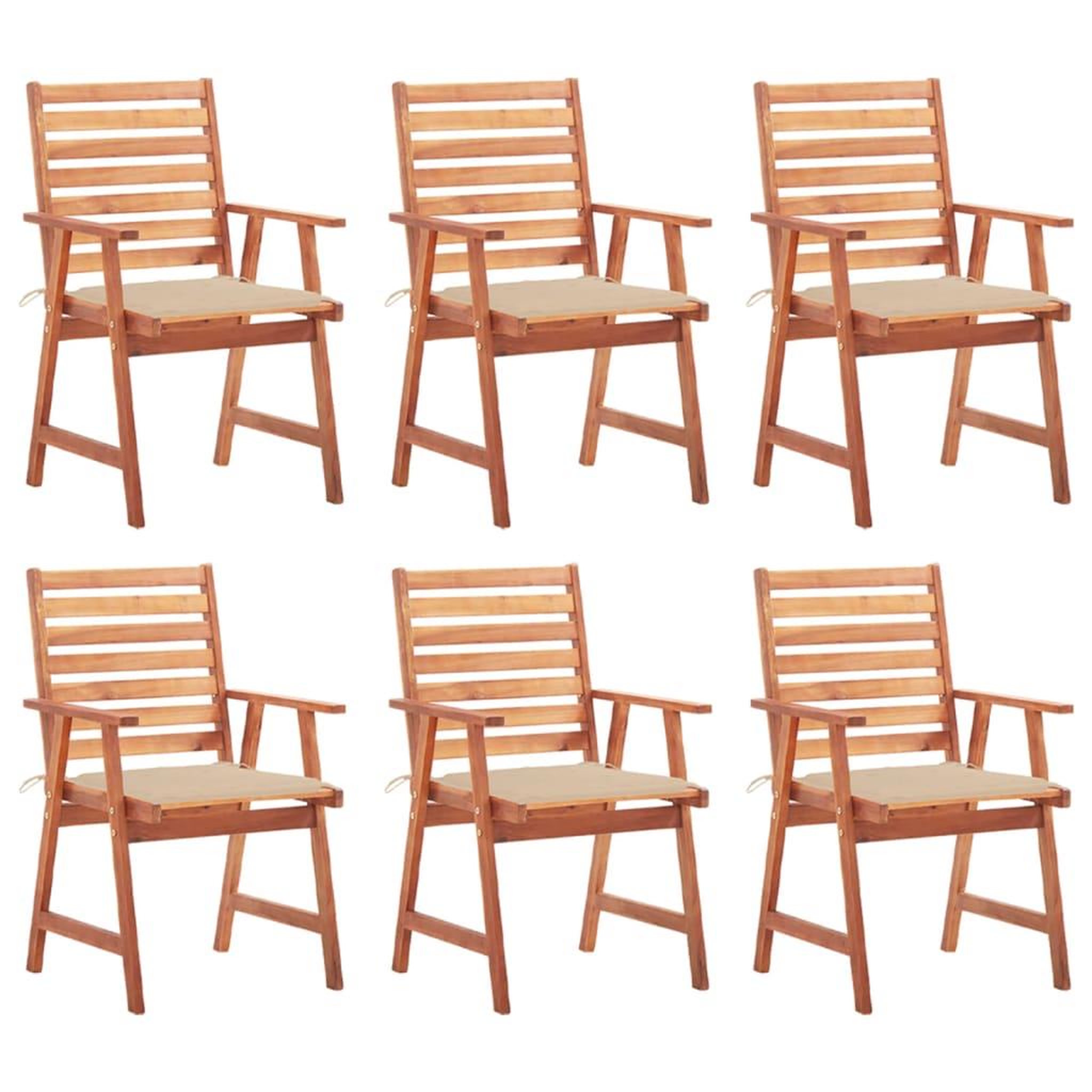 Voir la diapositive 1 : VIDAXL Chaises a manger d'exterieur lot de 6 et coussins Acacia massif