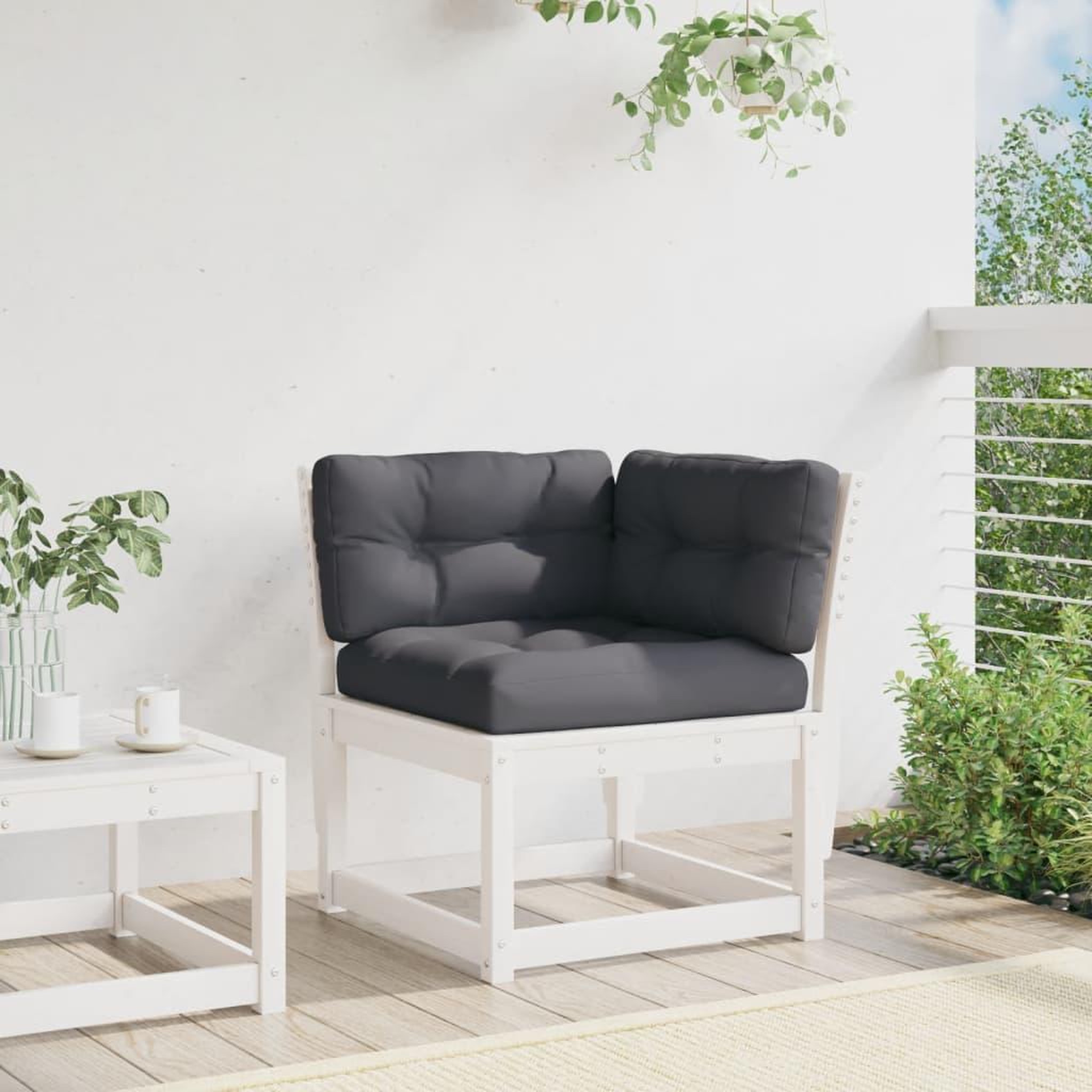 Voir la diapositive 3 : VIDAXL Canape d'angle de jardin et coussins blanc bois de pin massif