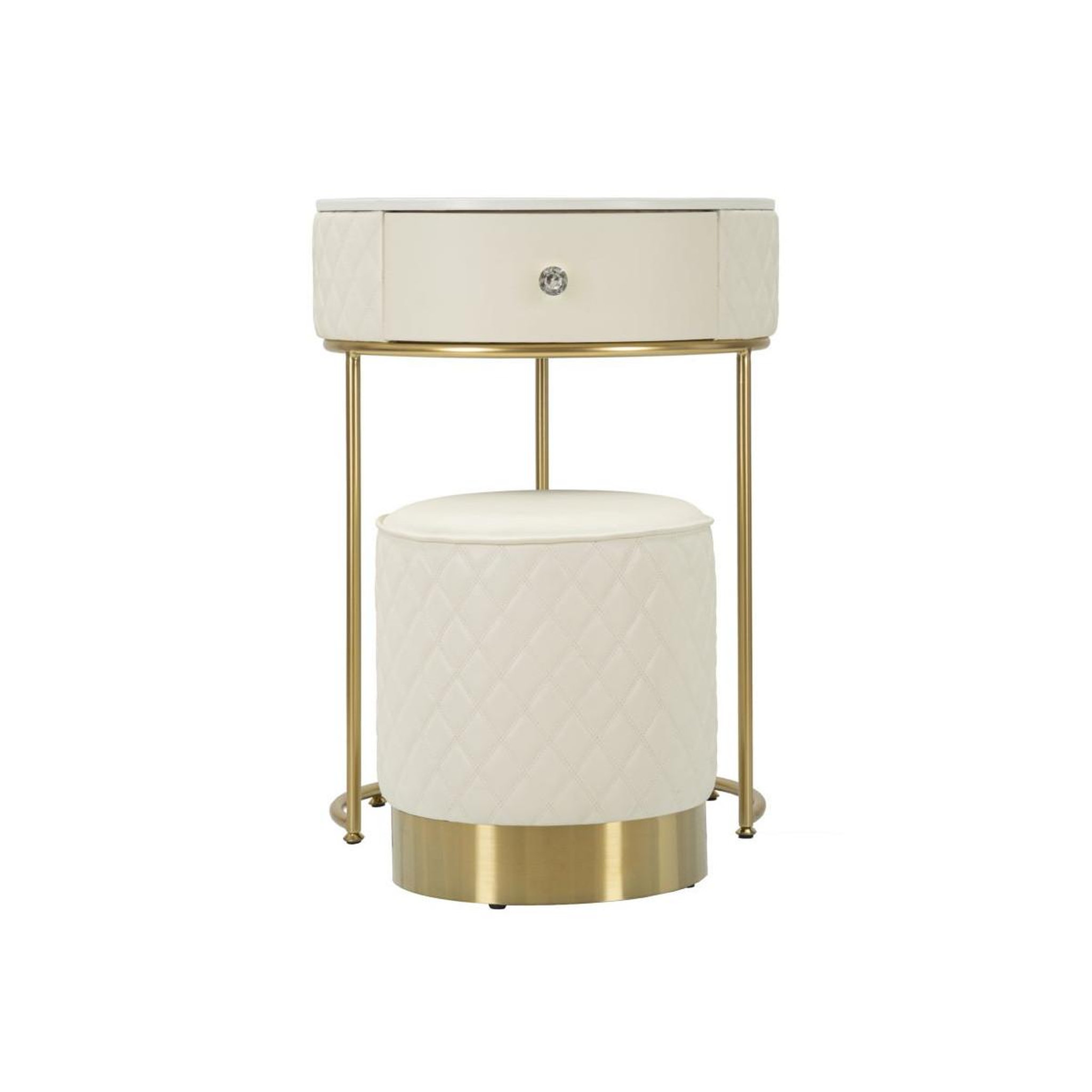 Voir la diapositive 2 : Paris Prix Table de chevet avec pouf  sharon  70cm blanc & or