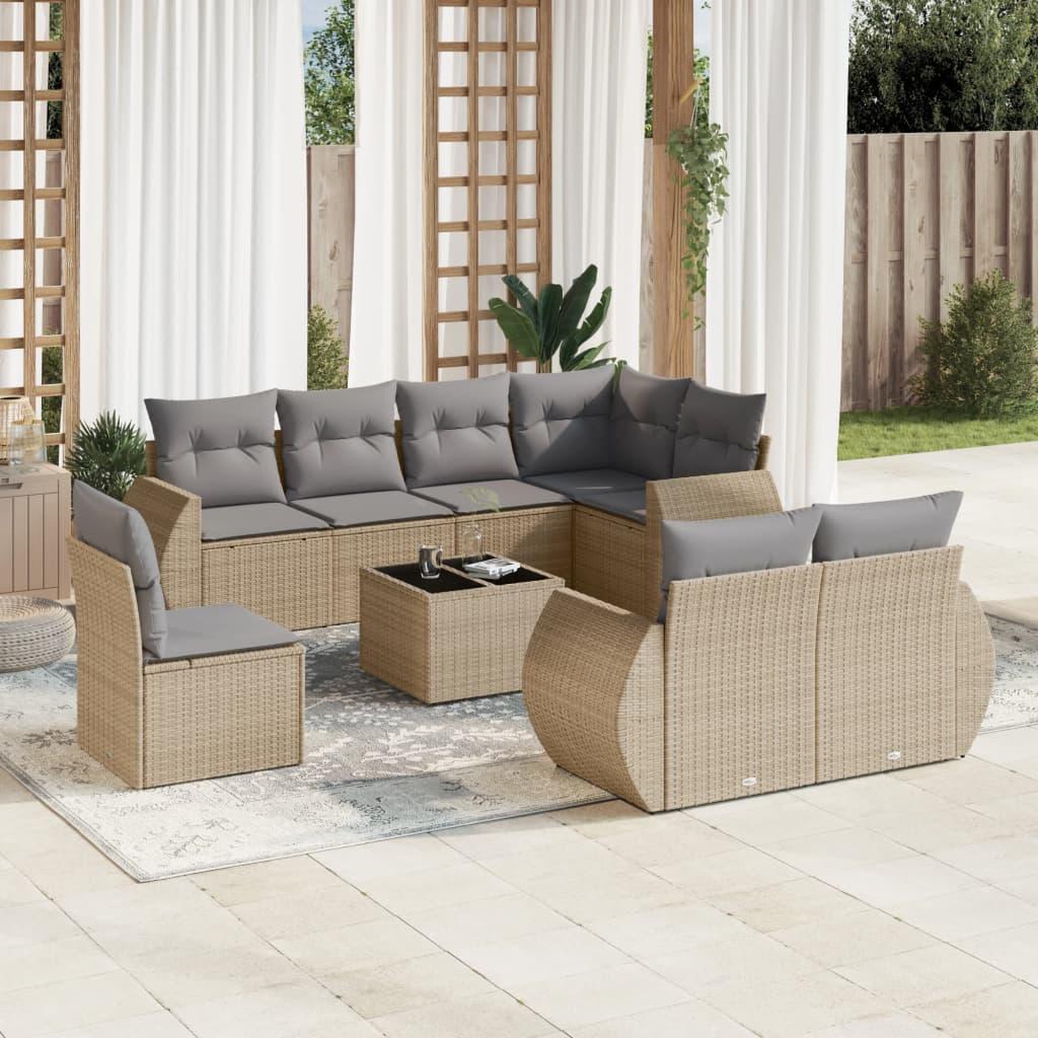 VIDAXL Salon de jardin avec coussins 9 pcs beige resine tressee