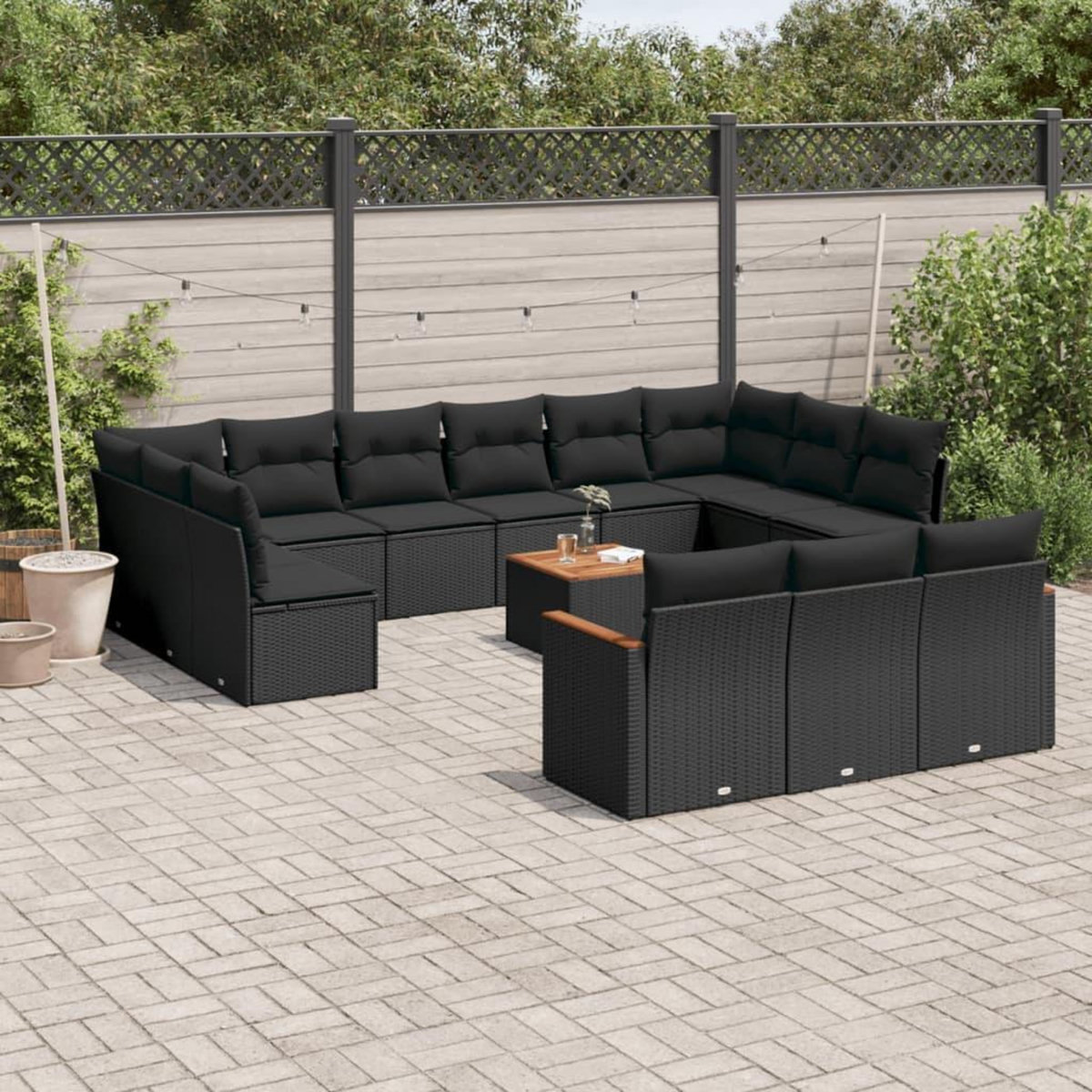 VIDAXL Salon de jardin avec coussins 14 pcs noir resine tressee