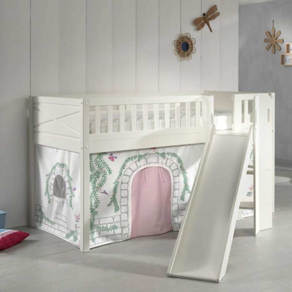 Paris Prix Lit Enfant Toboggan & Tente  Scott Birdy  90x200cm Blanc