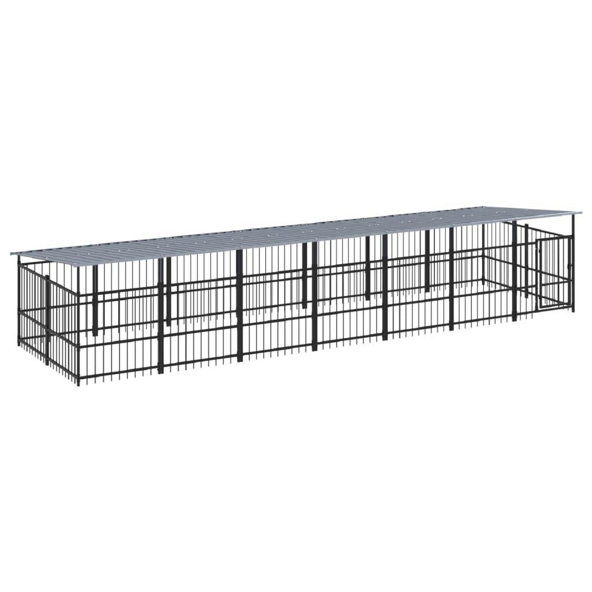 Voir la diapositive 2 : VIDAXL Chenil d'exterieur avec toit pour chiens Acier 13,14 m²