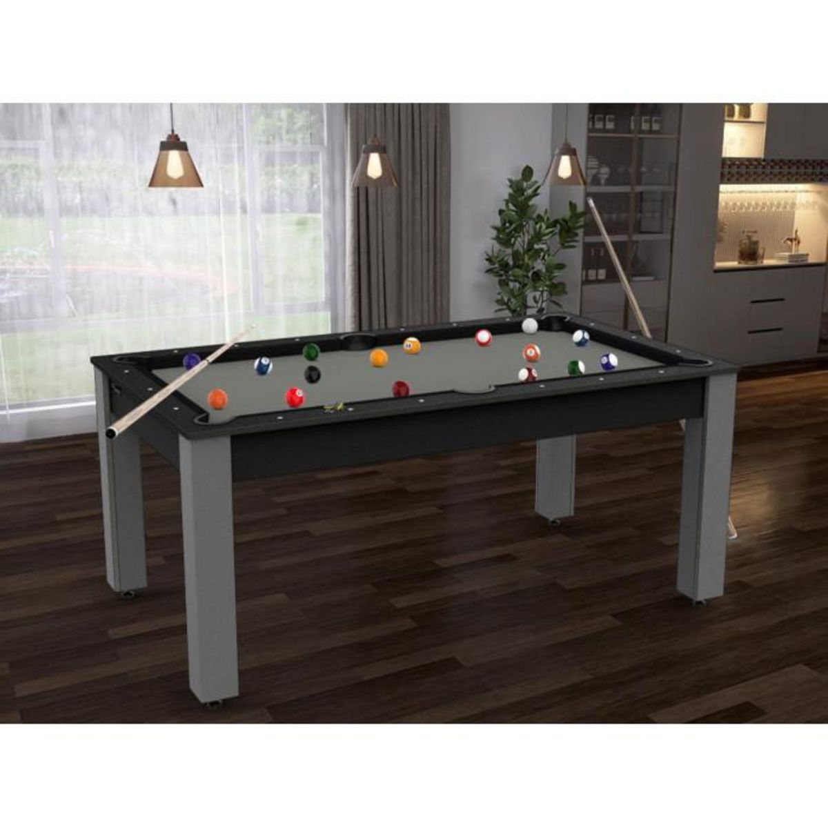 Paris Prix Table de Billard Convertible  Ohio  185cm Gris & Noir Grainé