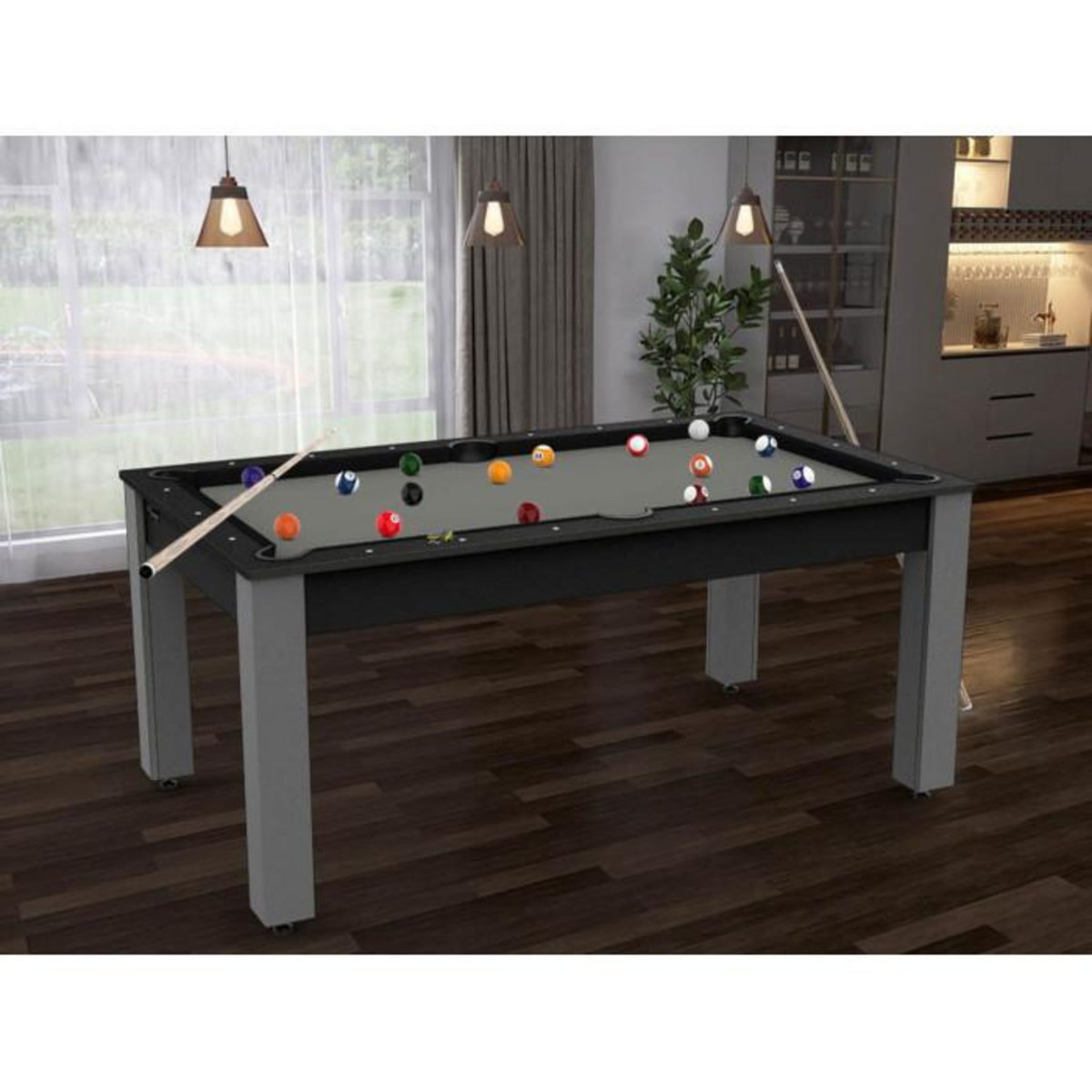 Paris Prix Table de Billard Convertible  Ohio  185cm Gris & Noir Grainé