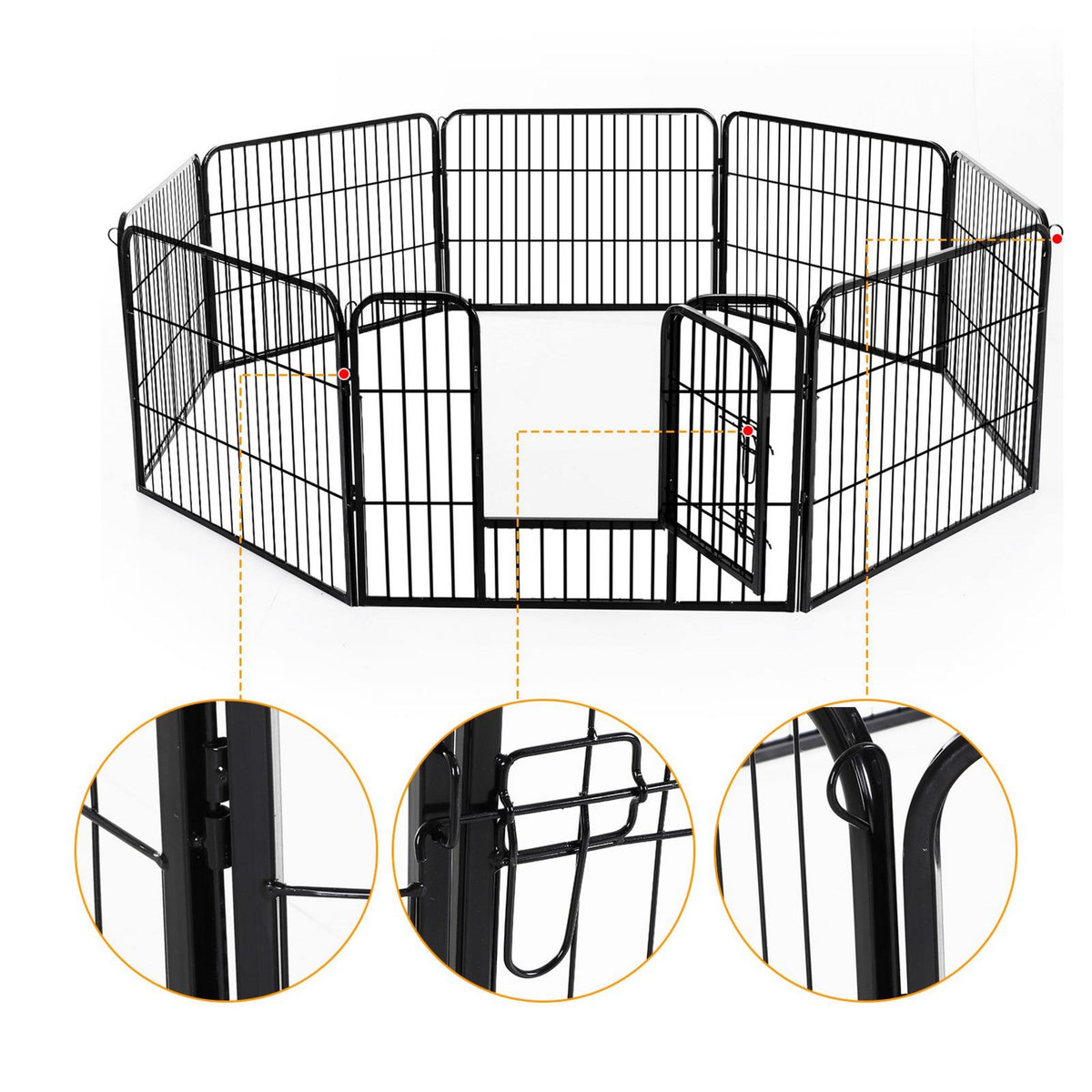 HOMCOM Luxe parc enclos modulable acier 8 panneaux et 1 porte pour chiens  80L x 60H cm noir