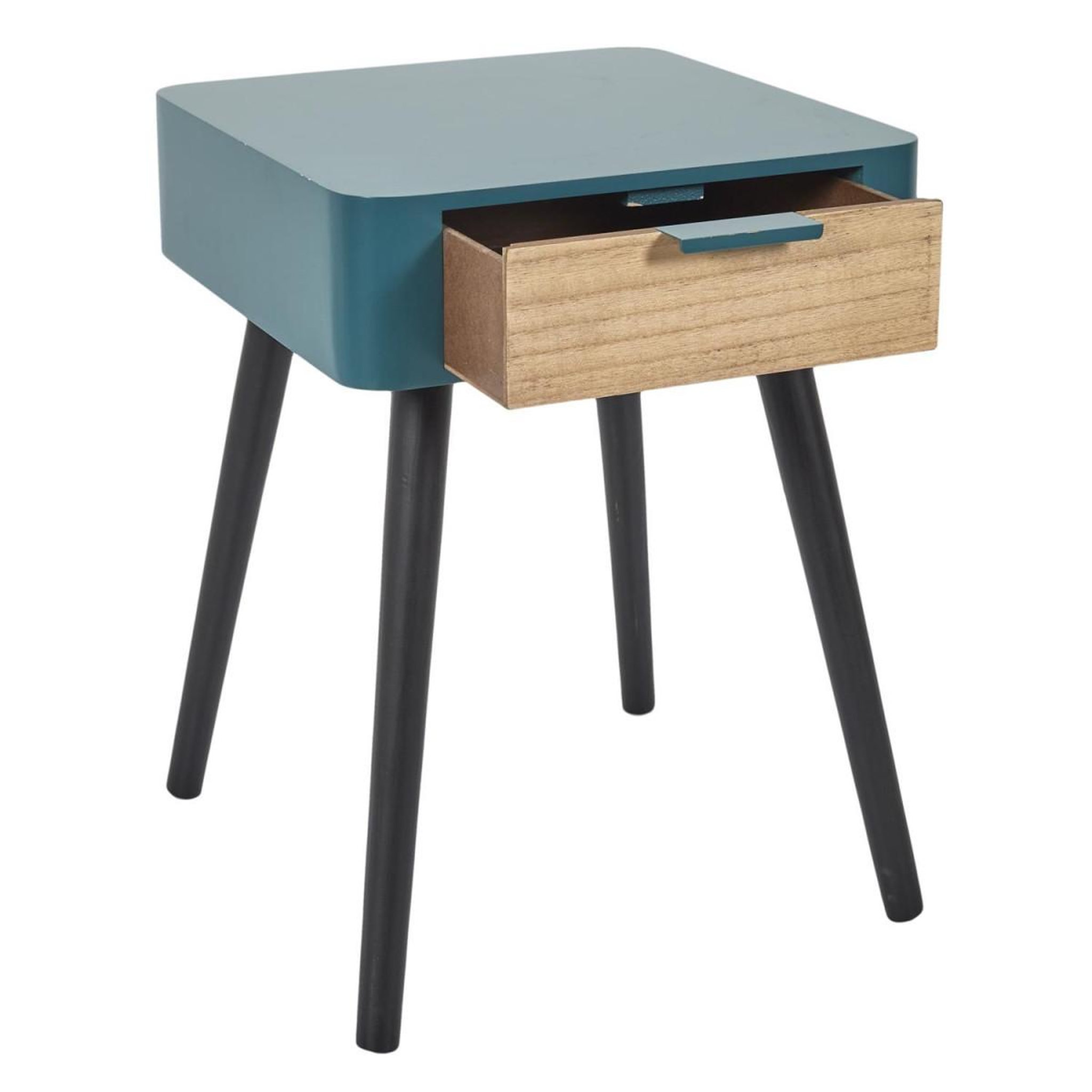 Voir la diapositive 3 : The Home Deco Factory Table de chevet 1 tiroir  bois  48cm bleu canard