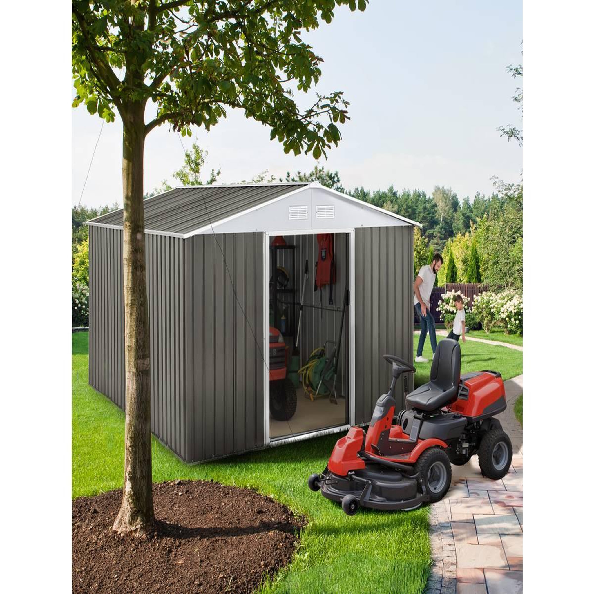 Voir la diapositive 2 : Habitat et Jardin Abri jardin métal  dallas  - 8,84 m² - taupe