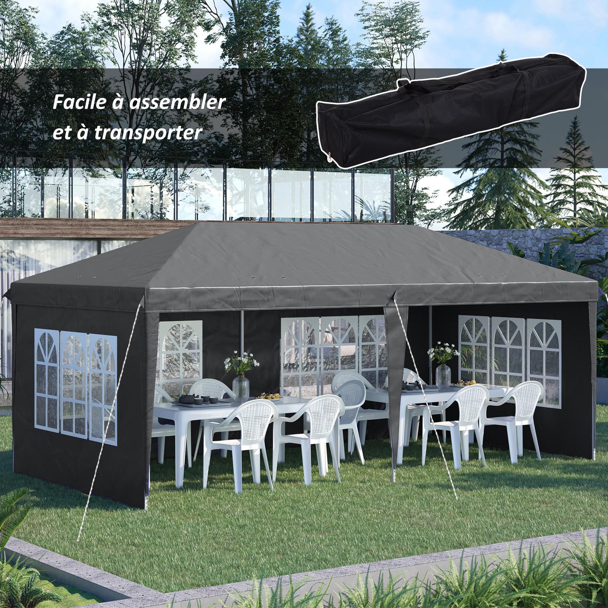 Voir la diapositive 4 : OUTSUNNY Tonnelle pop up pliante - barnum pliable - 4 cotés démontables - 4 fenêtres - acier oxford haute densité gris