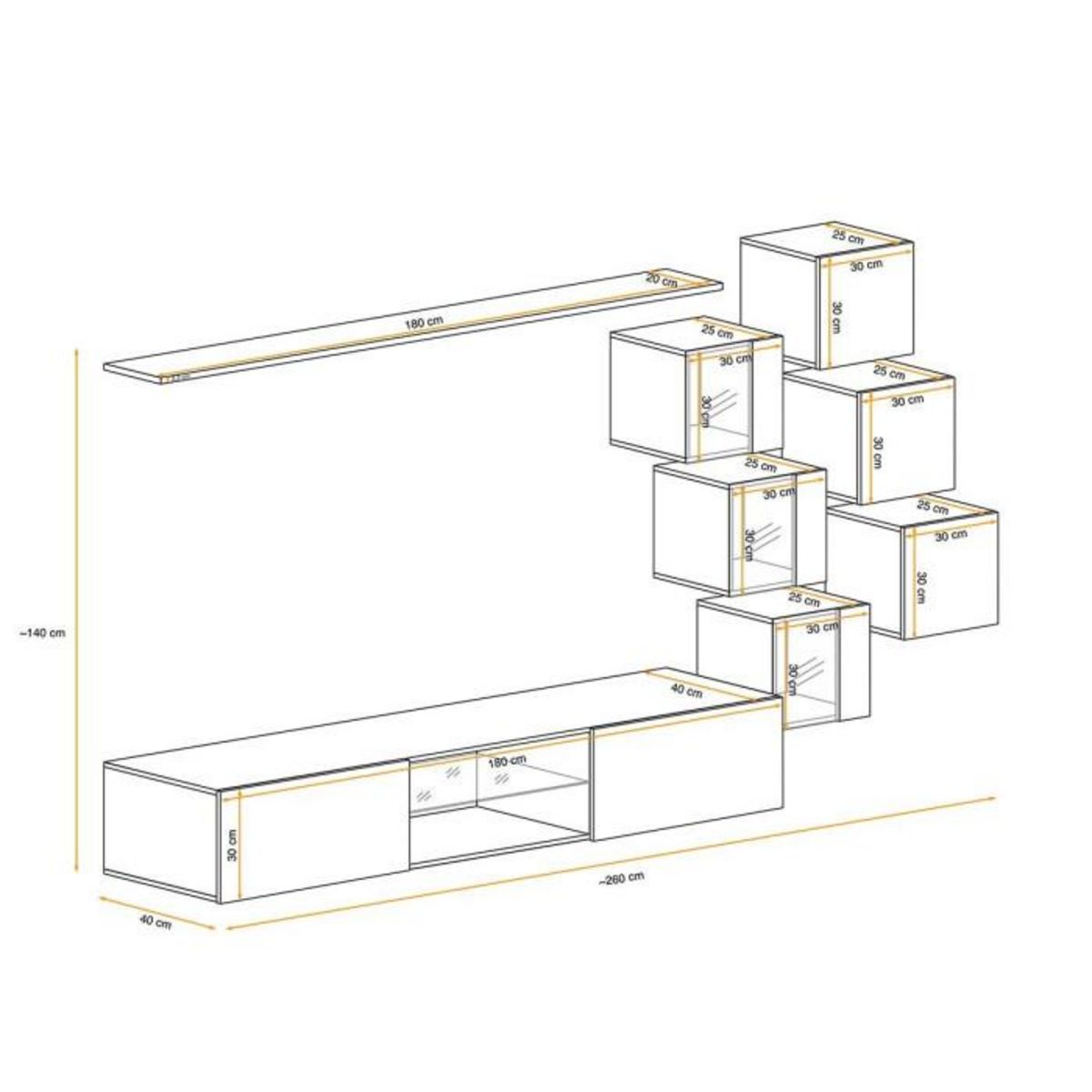 Paris Prix Ensemble Meuble TV  Switch XXI  260cm Naturel & Gris