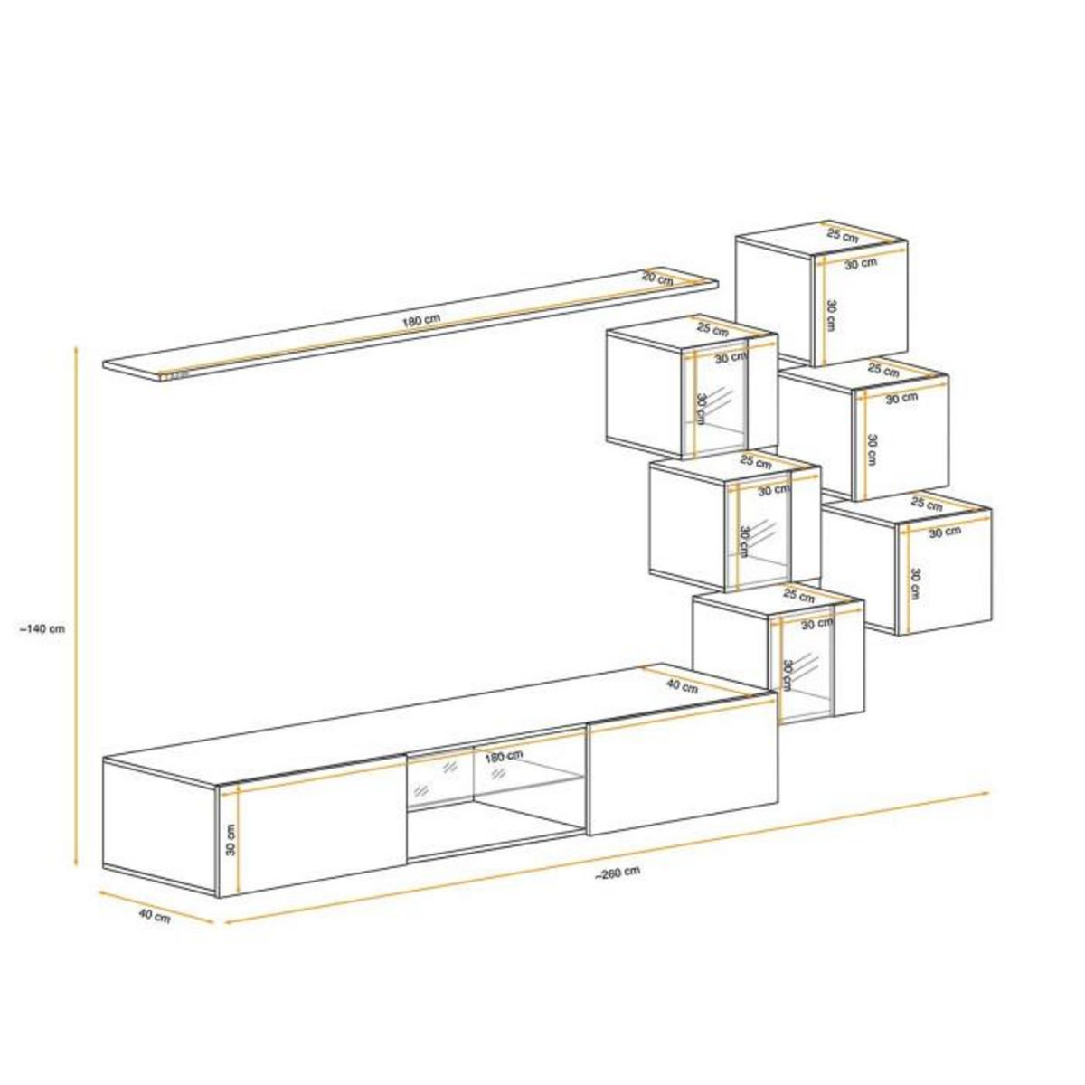 Paris Prix Ensemble Meuble TV  Switch XXI  260cm Naturel & Gris