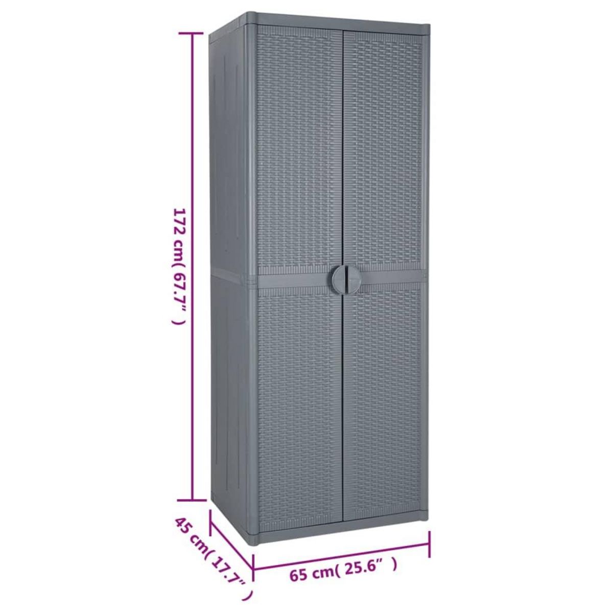 VIDAXL Armoire de rangement de jardin gris 65x45x172 cm PP rotin