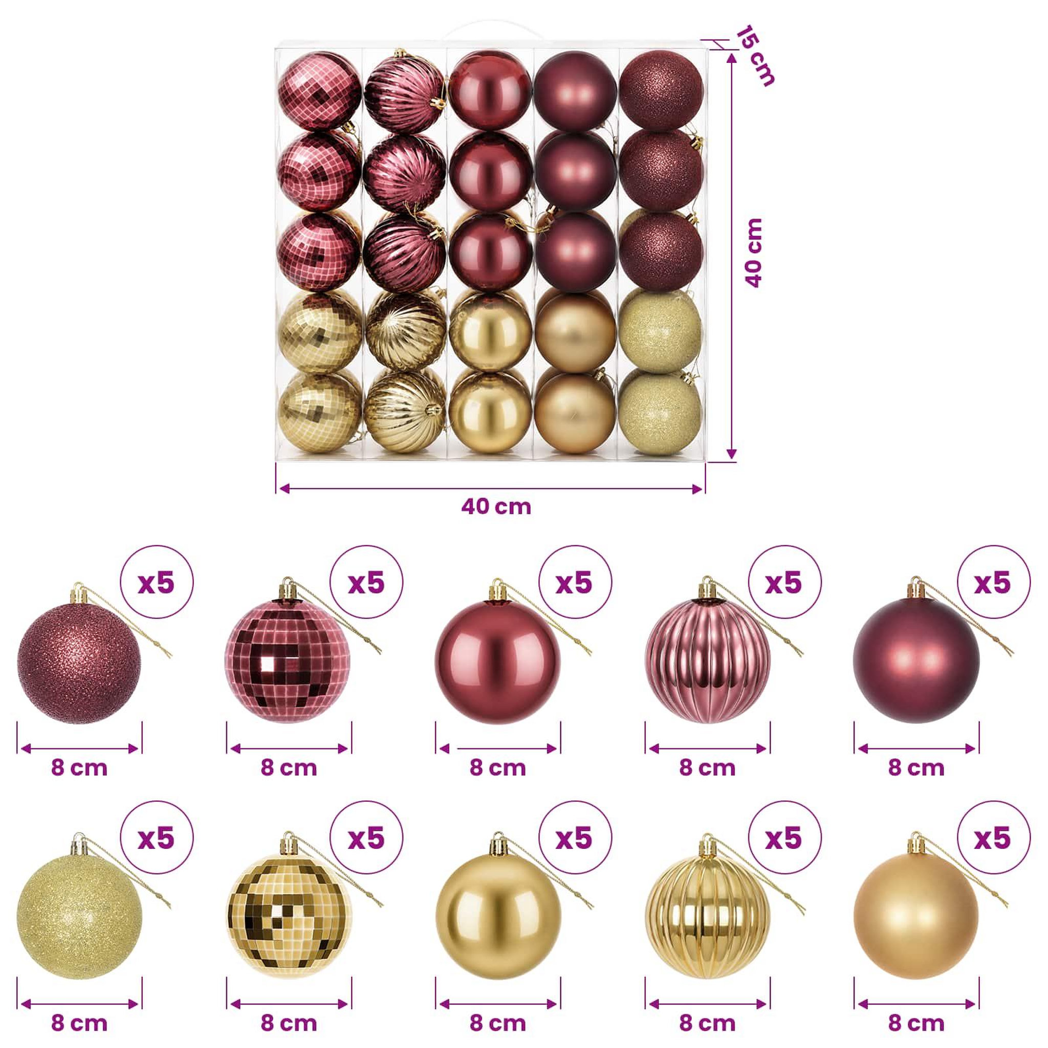Voir la diapositive 3 : VIDAXL Ensemble de boules de Noël 50 pc Or et rouge bordeaux