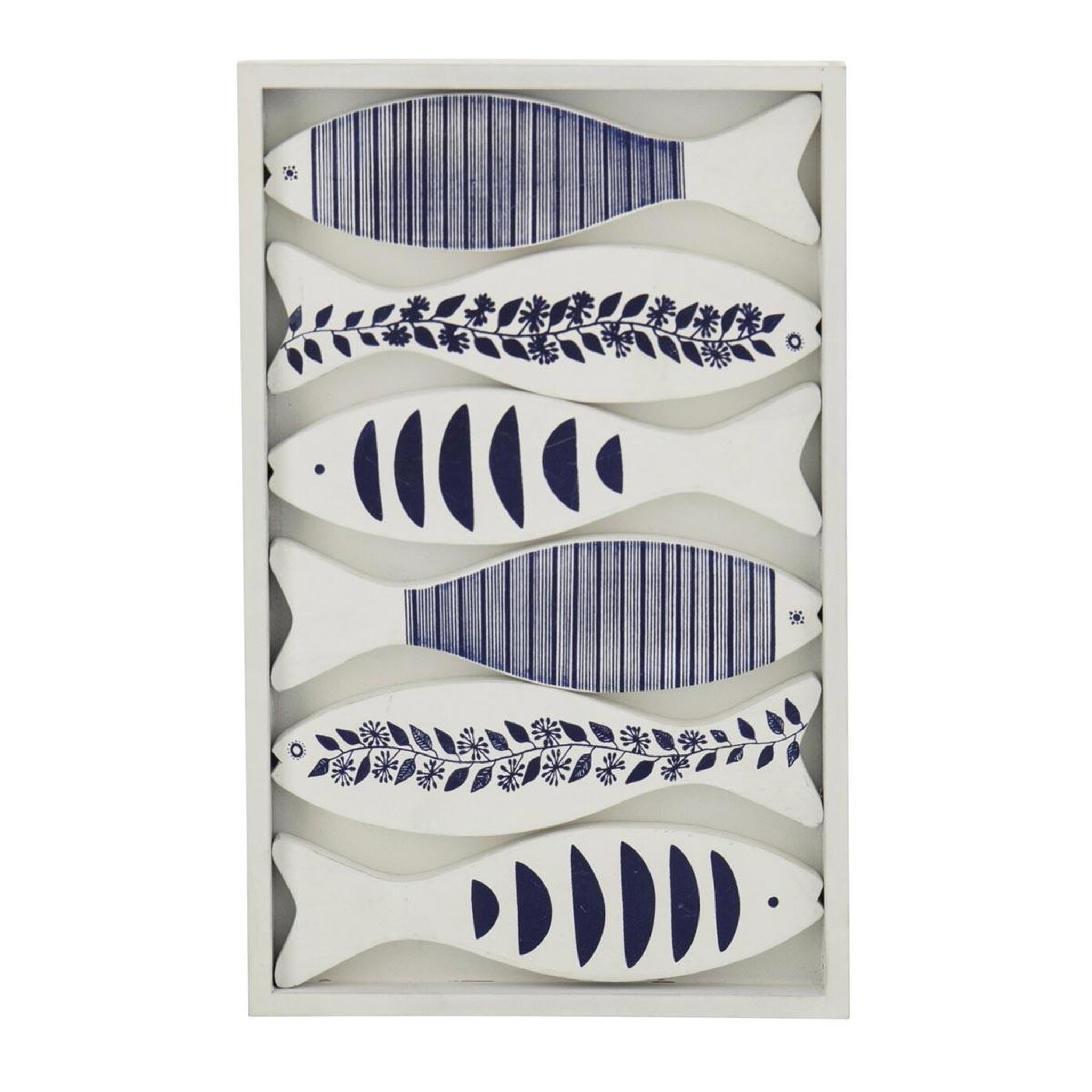 J-LINE Objet mural déco poissons  marée  35cm bleu & blanc