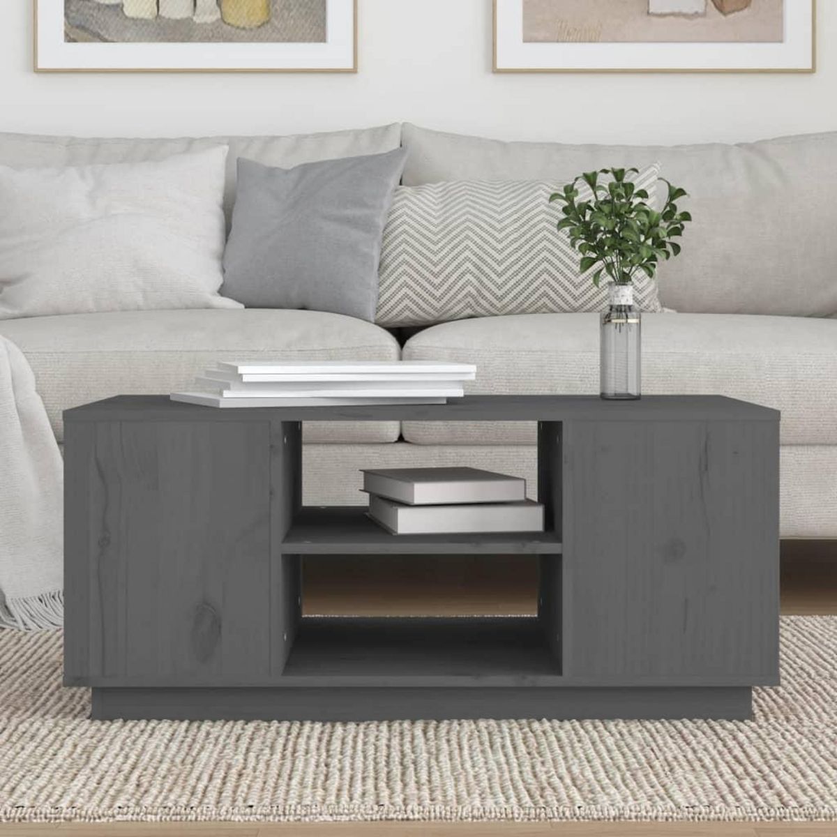 VIDAXL Table basse Gris 90x49x40,5 cm Bois massif de pin
