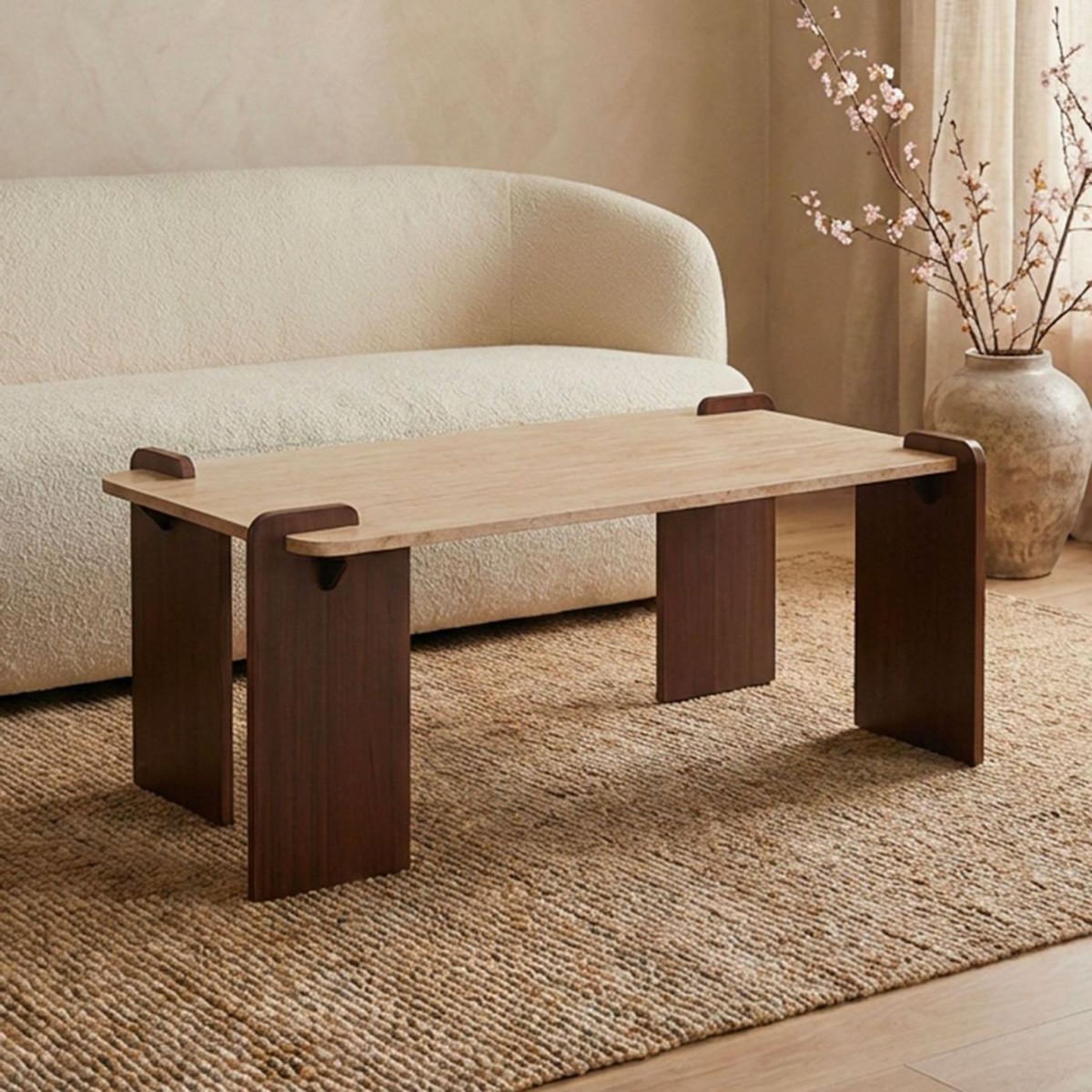 Paris Prix Table Basse Effet Travertin  Misty  120cm Beige & Marron