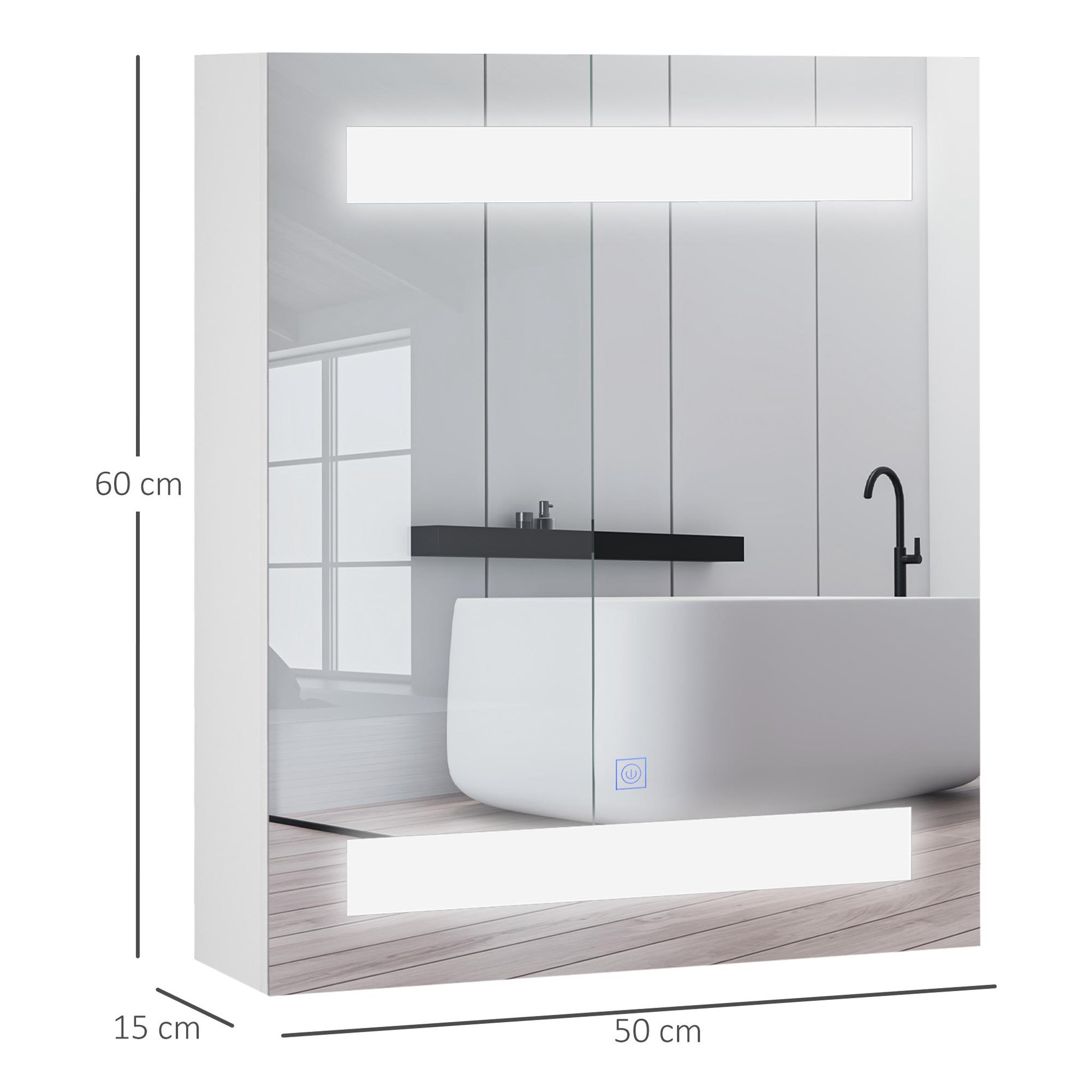 Voir la diapositive 3 : HOMCOM Miroir lumineux led armoire murale design de salle de bain 2 en 1 dim. 50l x 15l x 60h cm mdf blanc