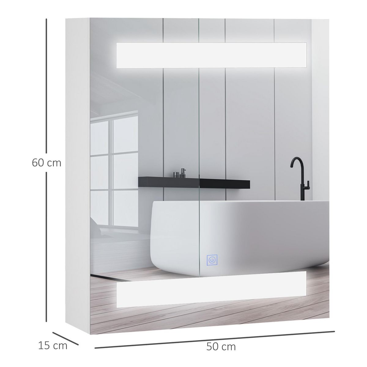 HOMCOM Miroir lumineux LED armoire murale design de salle de bain 2 en 1 dim. 50L x 15l x 60H cm MDF blanc