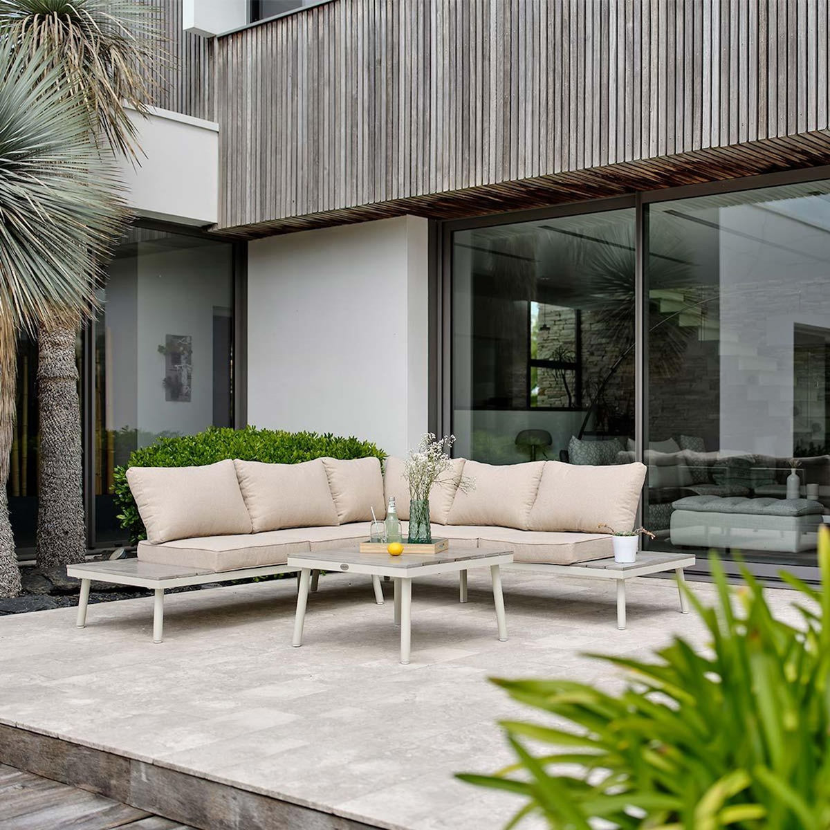 Paris Prix Salon de Jardin d'Angle 6 Places  Osaka  225cm Blanc