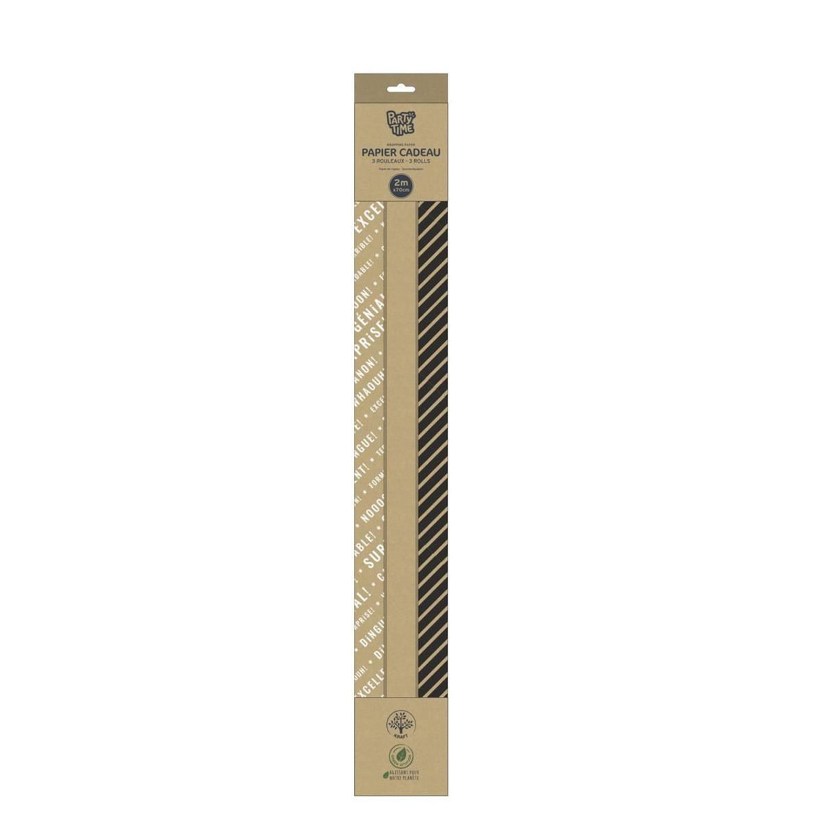 Paris Prix Lot de 3 Papiers Cadeaux  Kraft  200cm Naturel