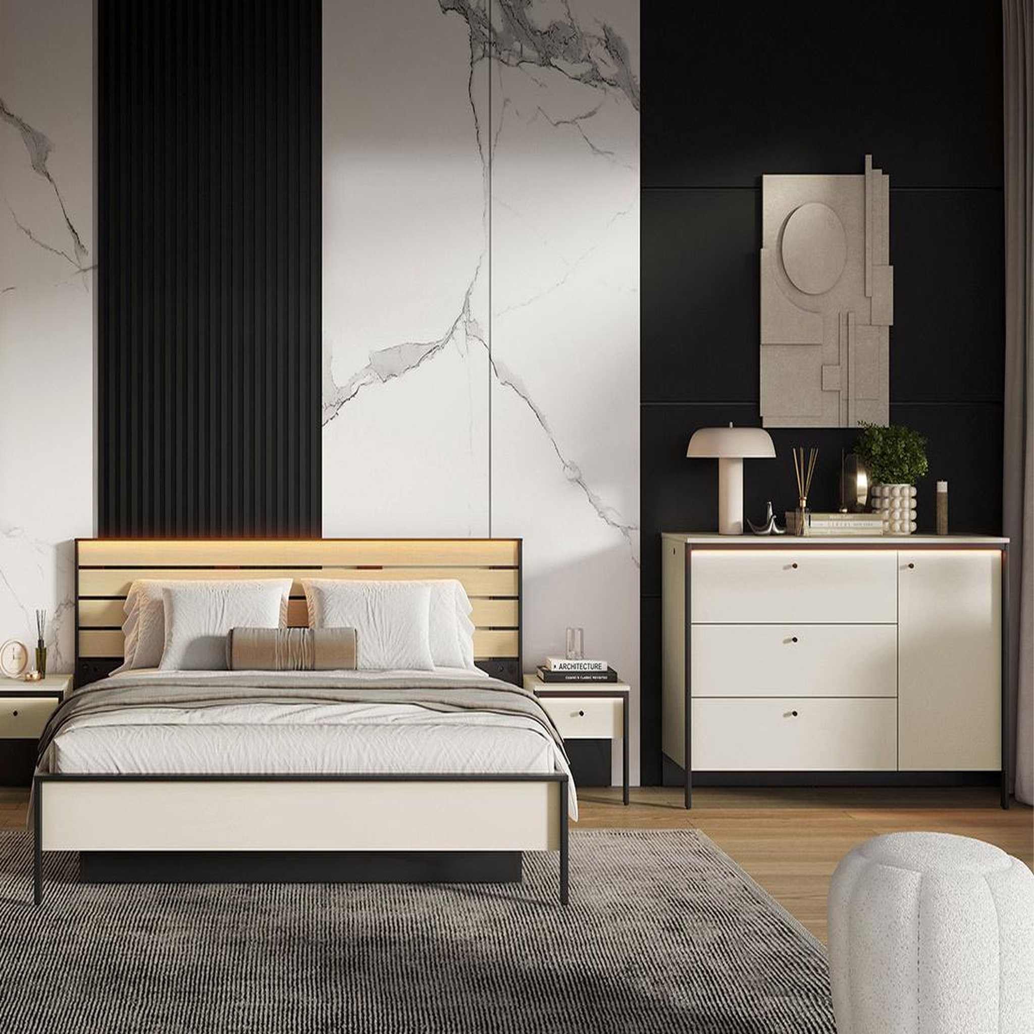Voir la diapositive 6 : BEST MOBILIER Kimi - commode 3 tiroirs et 1 porte - led inclus