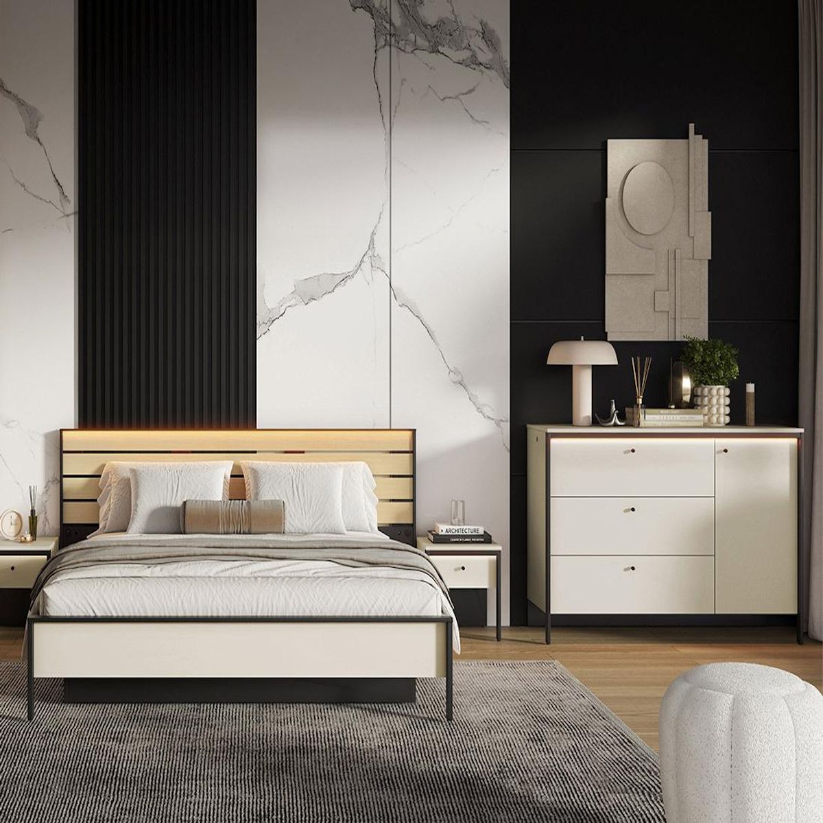 BEST MOBILIER Kimi - commode 3 tiroirs et 1 porte - led inclus