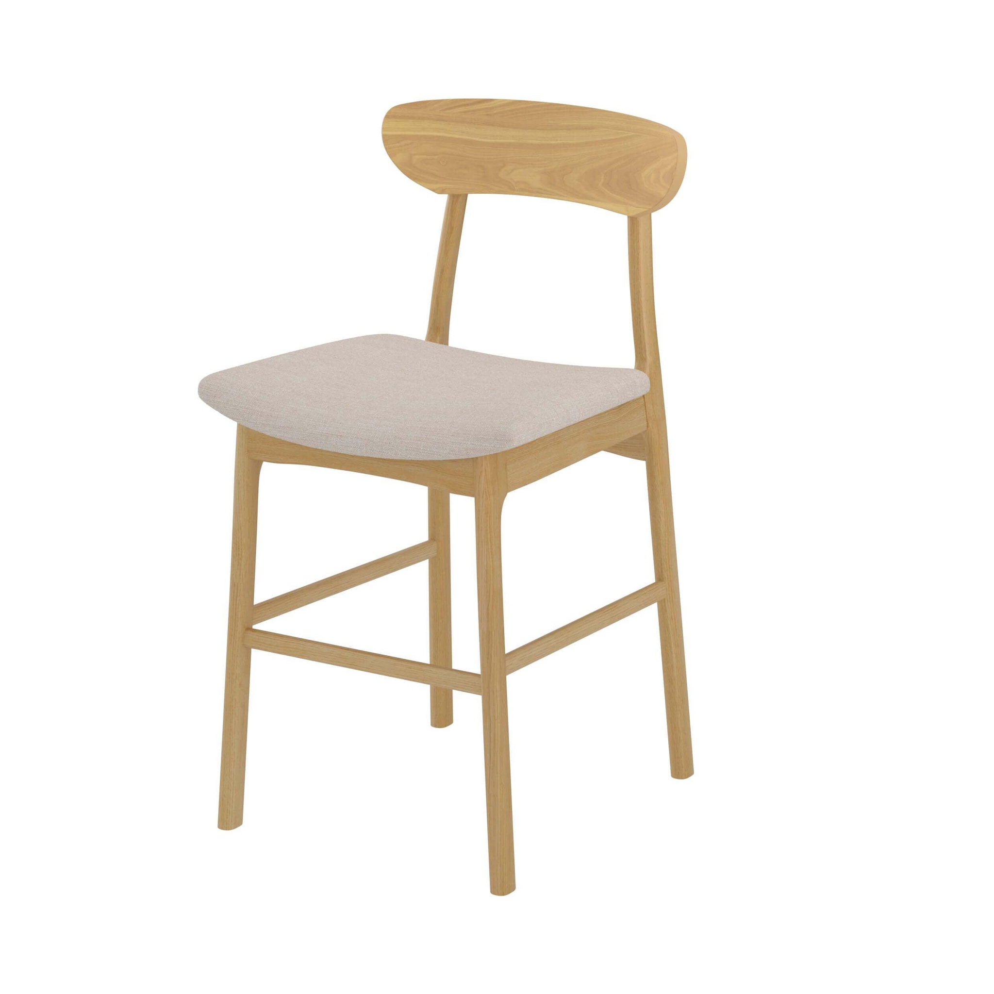 Voir la diapositive 6 : MAISON PAVANE Lot de 2 chaises pour îlot central 66 cm en tissu beige et bois-lana