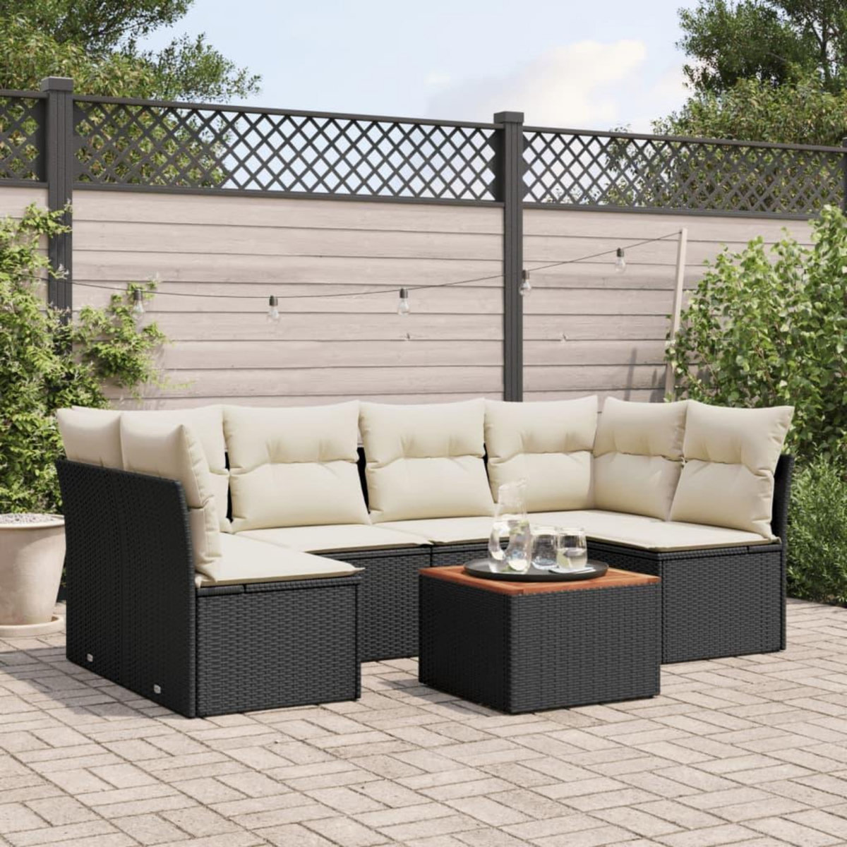 VIDAXL Salon de jardin 7 pcs avec coussins noir resine tressee